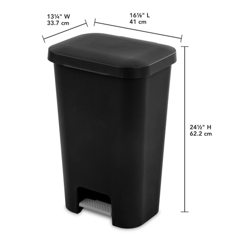 Sterilite 11.9 Gal Rectangle Step On Trash Kitchen Wastebasket, Black (16 Pack)