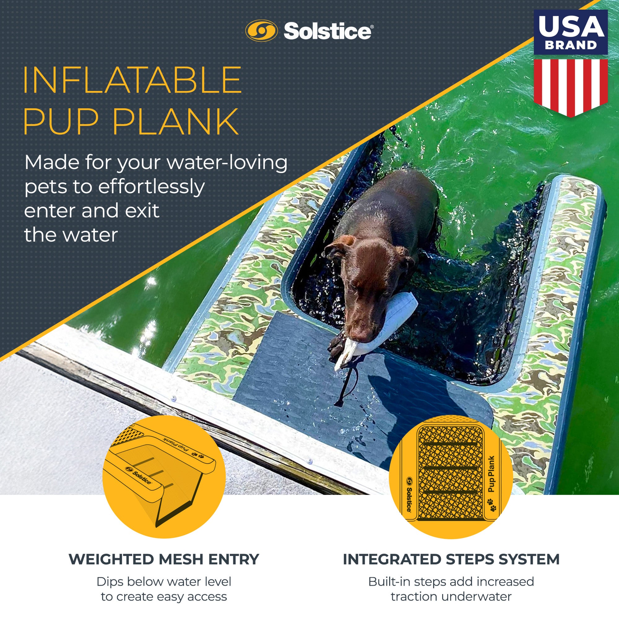 Solstice Original Inflatable Pup Plank Dog Float Floating Ramp Ladder for Pools - VMInnovations