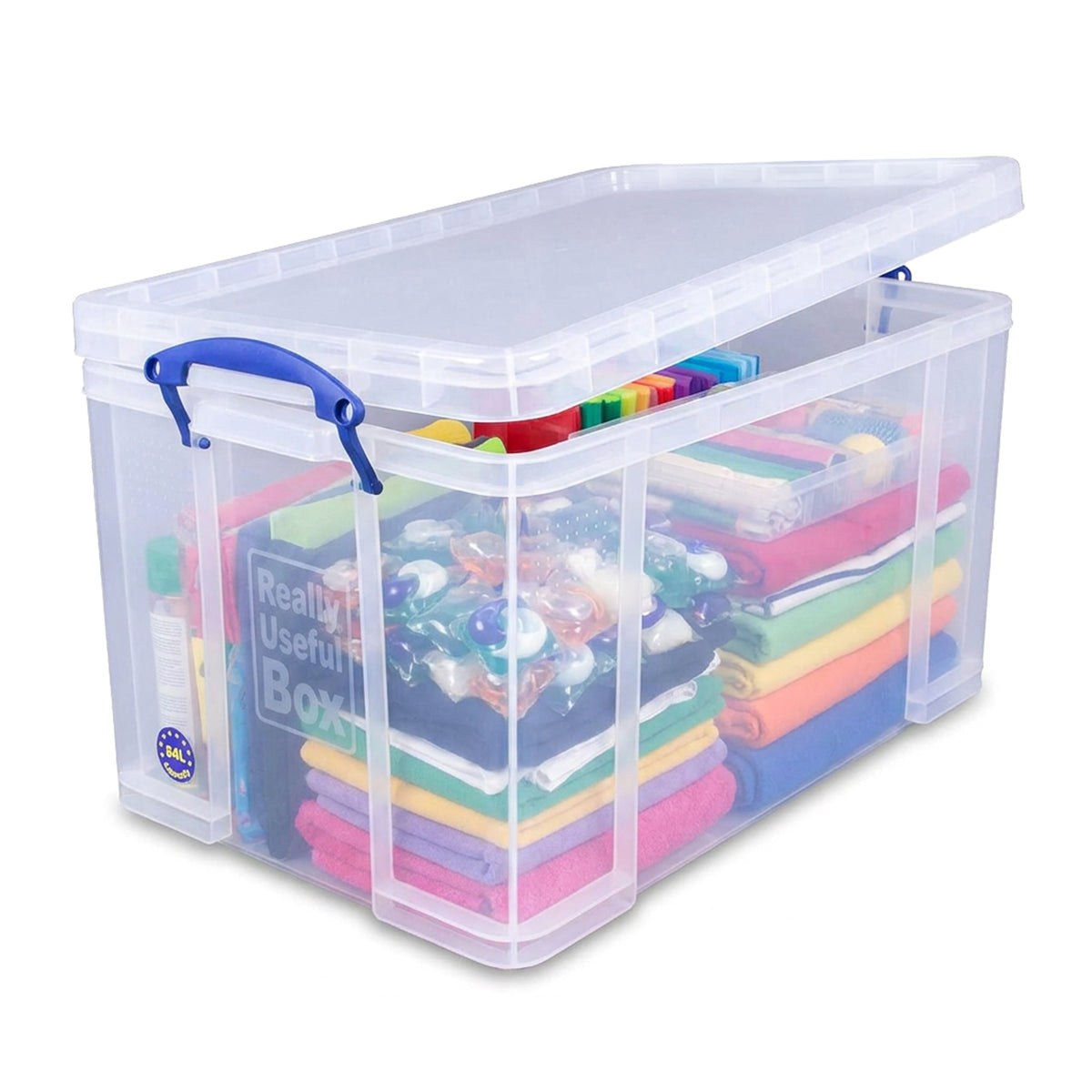 Really Useful Box 84L Container w/Snap Lid & Clip Lock Handle, Clear (Used)