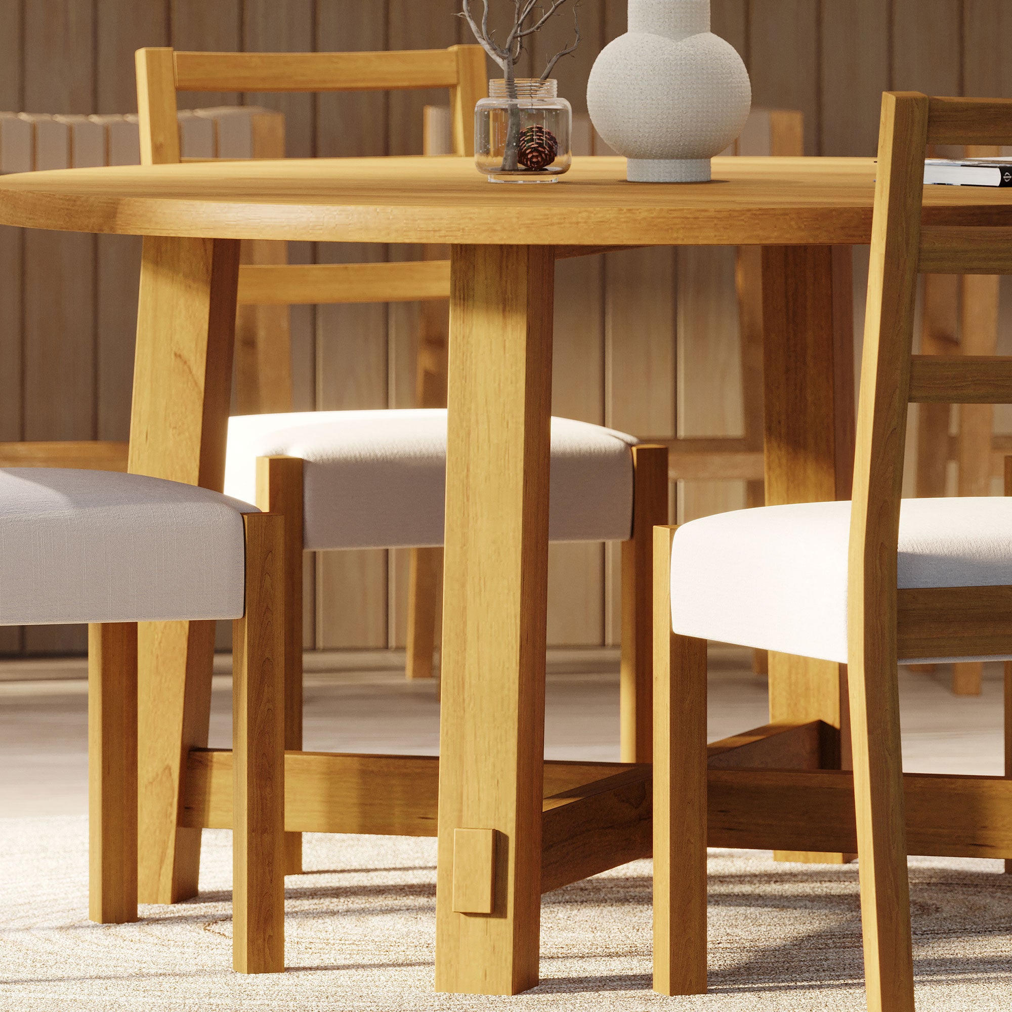 Maven Lane Sasha Round Wooden Dining Table in Weathered Natural Finish (Used)