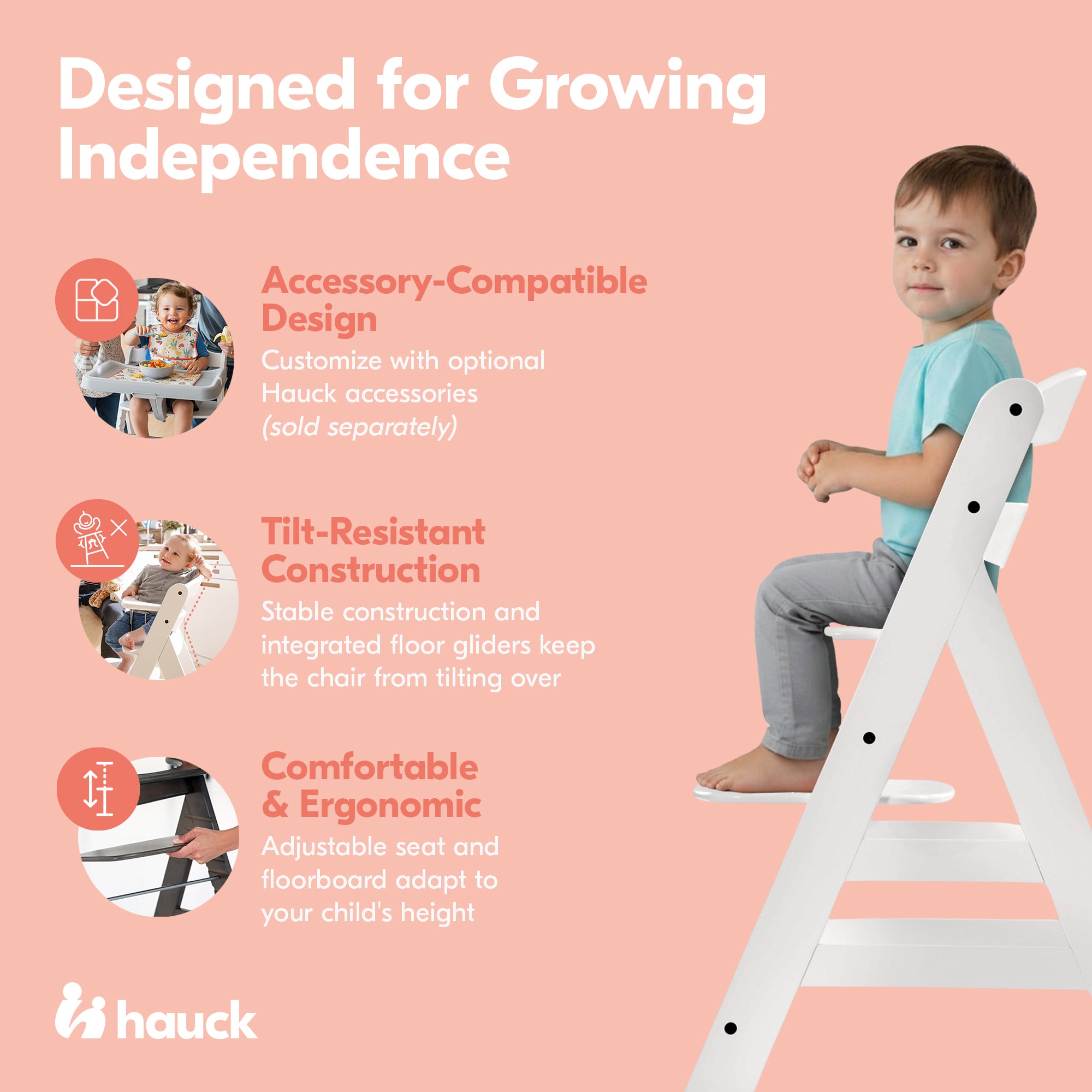 hauck Alpha+ Grow Along Adjustable Wooden Highchair, Beechwood, (Open Box) - VMInnovations