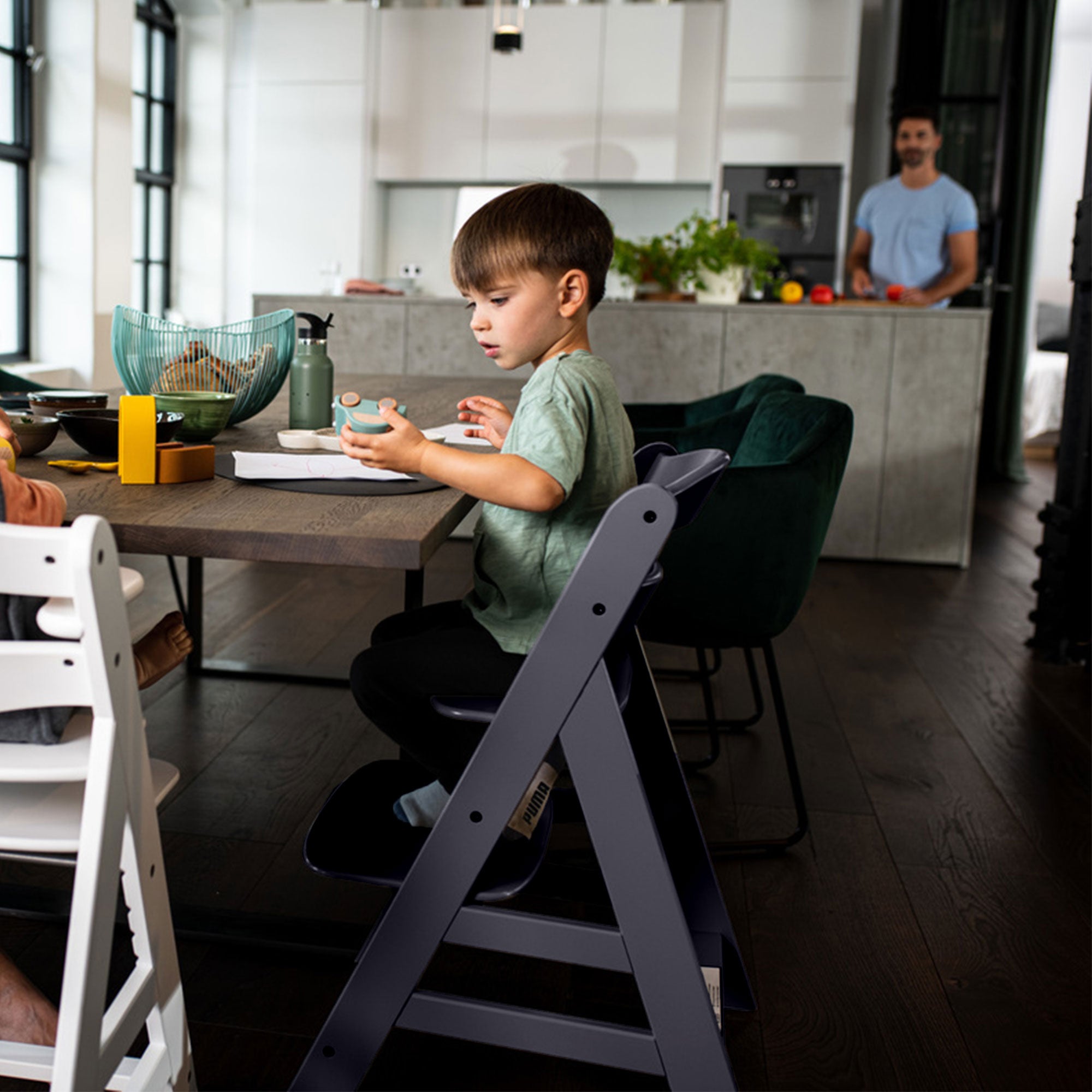 hauck Alpha+ Grow Along Adjustable Wooden Highchair, Beechwood, Dark Grey Finish (Open Box) - VMInnovations