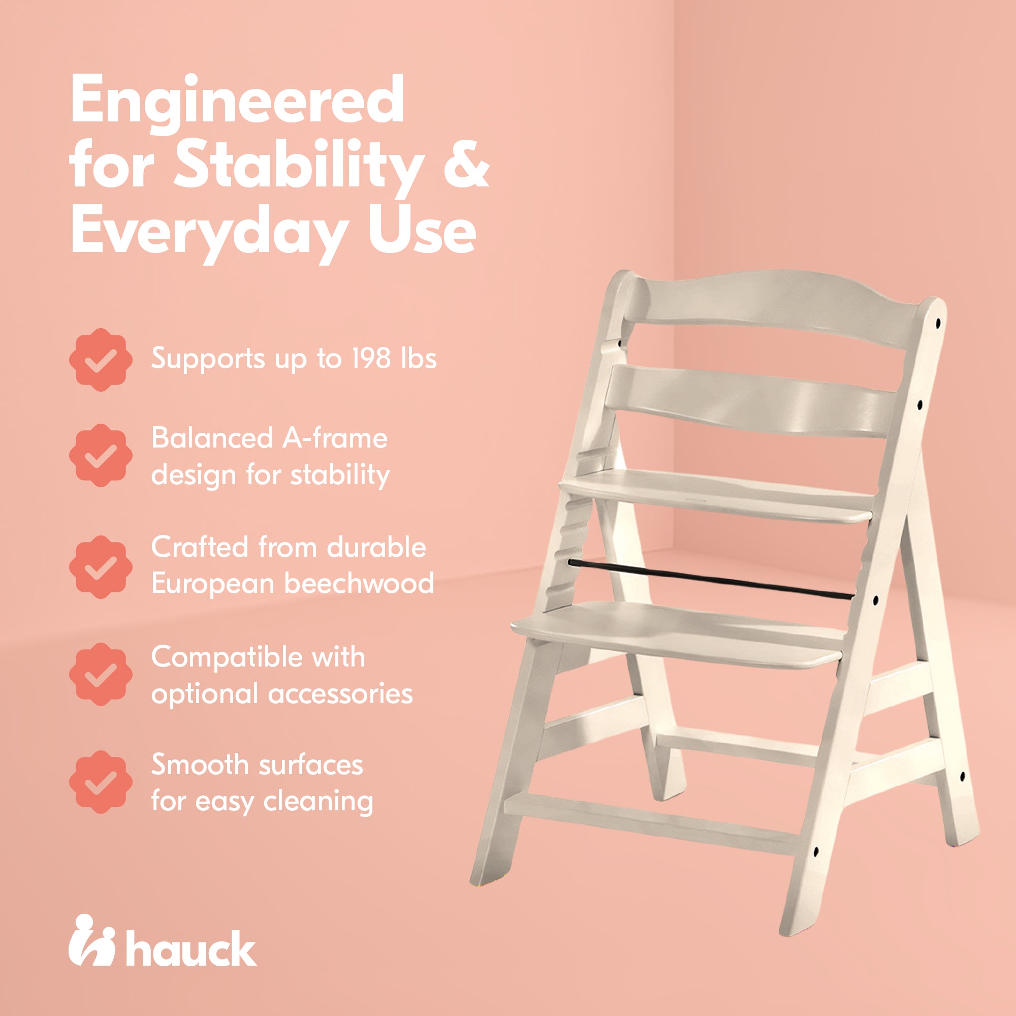 hauck Alpha+ Grow Along Seat, Adjustable Wooden Chair, Beechwood, Vanilla Finish