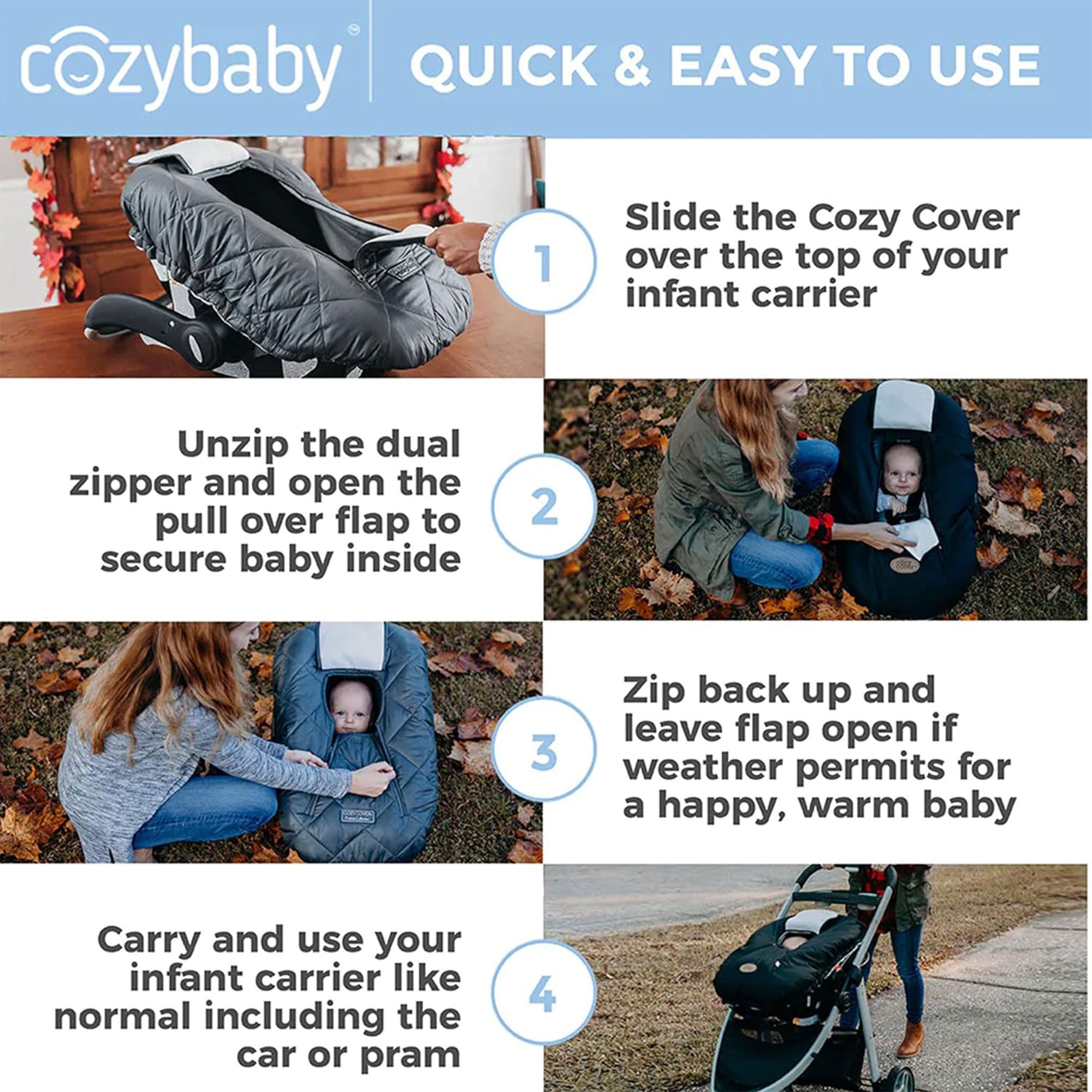 CozyBaby Infant Car Seat Cover w/ Dual Zippers & Elastic Edge, Pink (Open Box) - VMInnovations