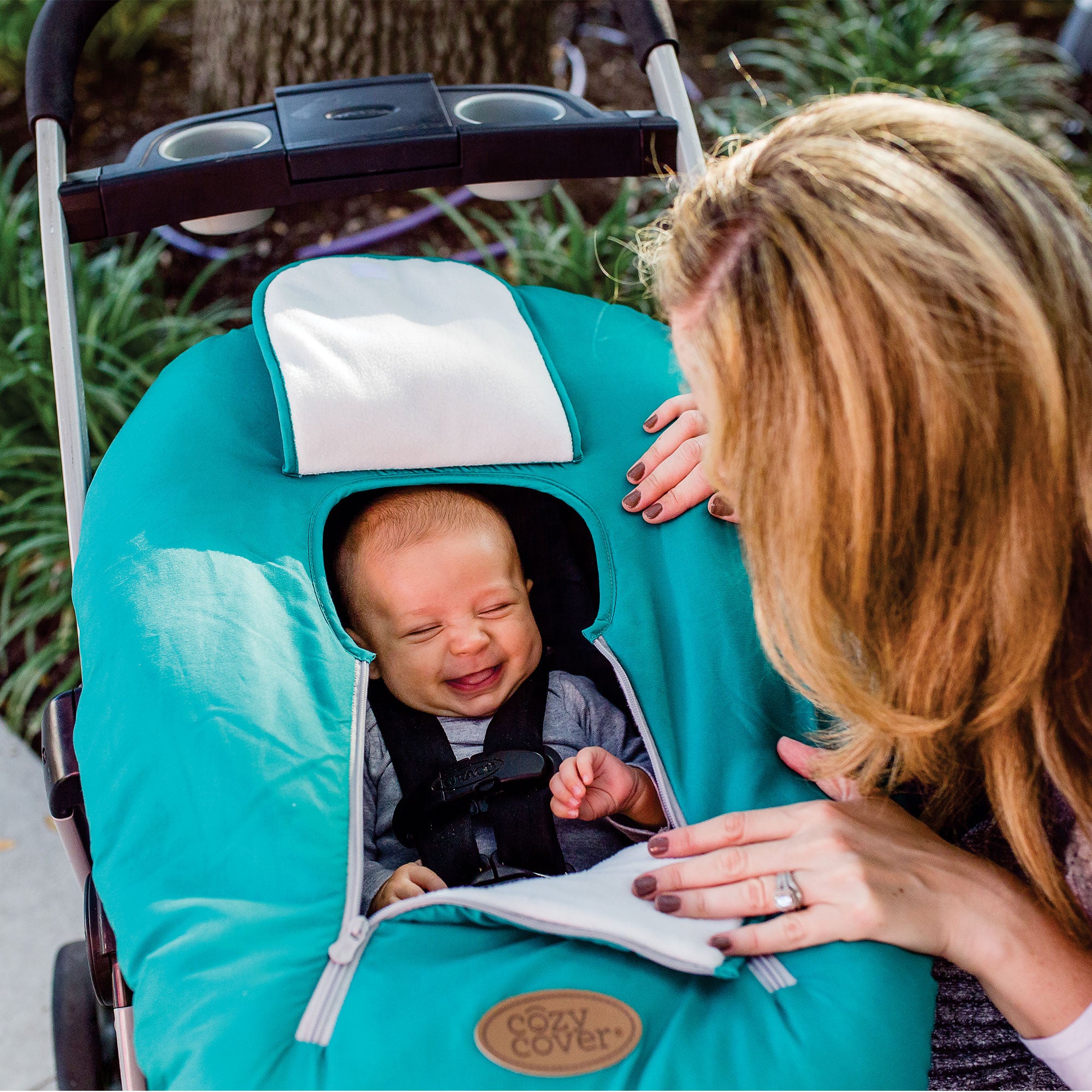 CozyBaby Original Infant Car Seat Cover w/ Dual Zippers & Elastic Edge, Teal - VMInnovations