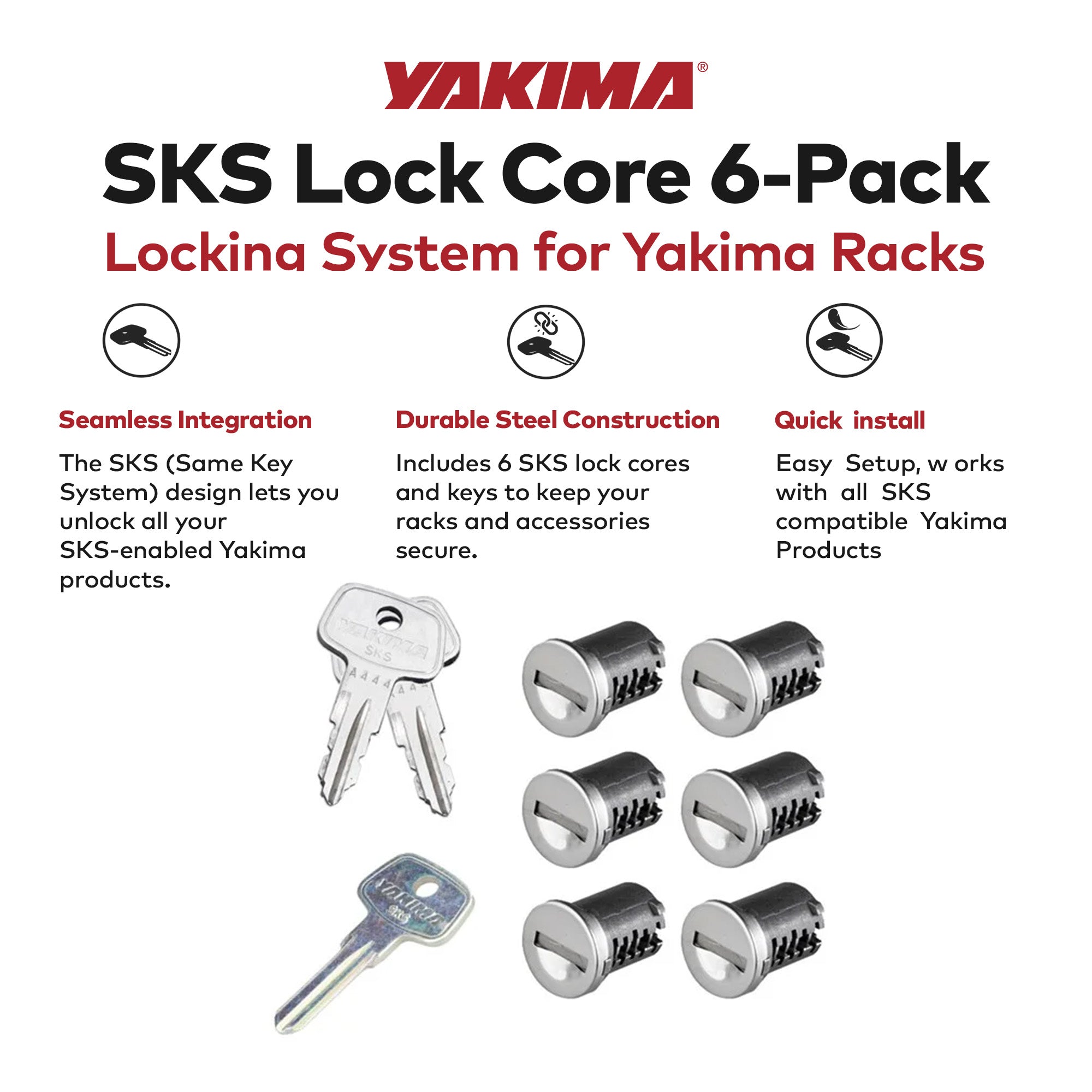 Yakima Car Rack System Component SKS Lock Cylinder Core Kit with Key (6 Pack) - VMInnovations