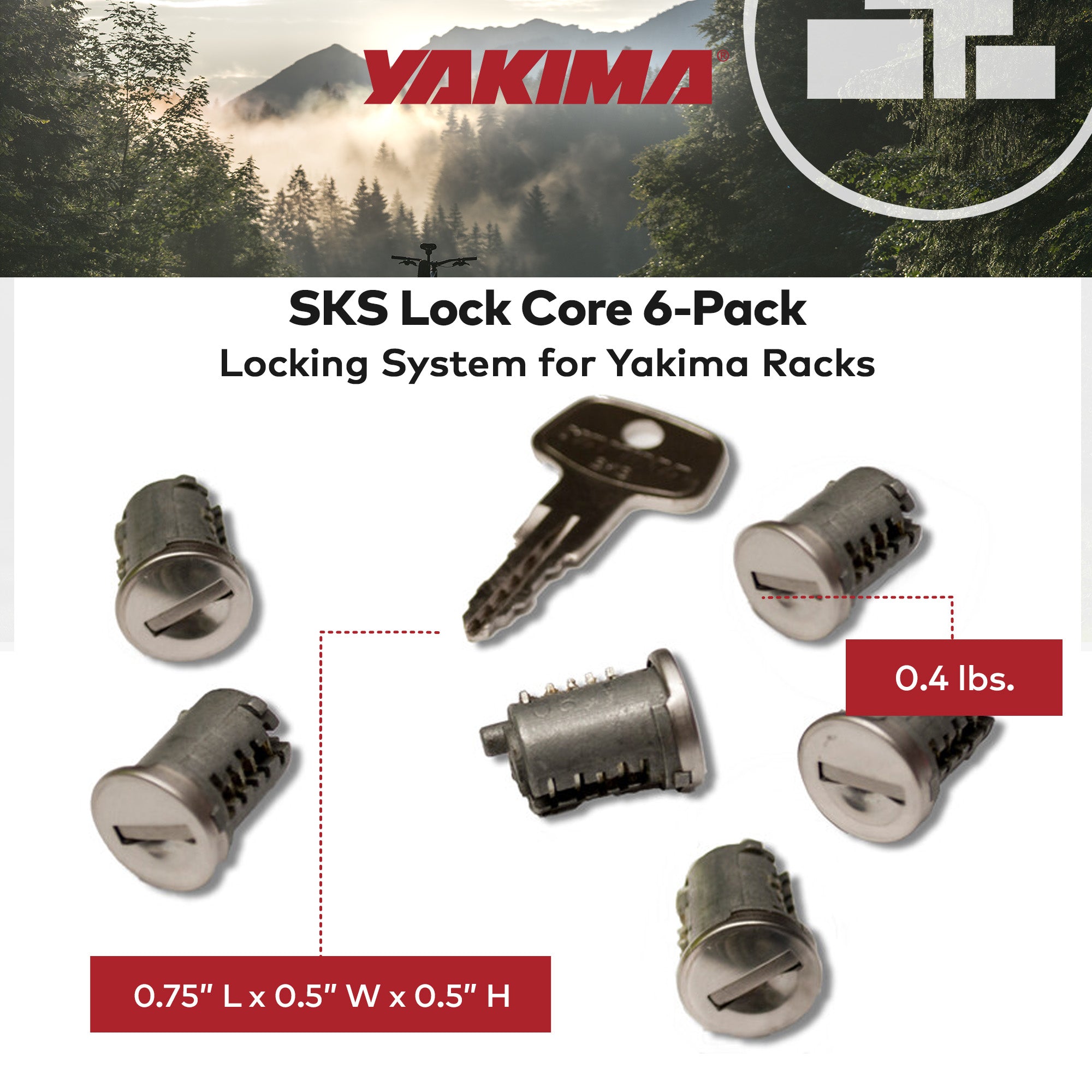 Yakima Car Rack System Component SKS Lock Cylinder Core Kit with Key (6 Pack) - VMInnovations
