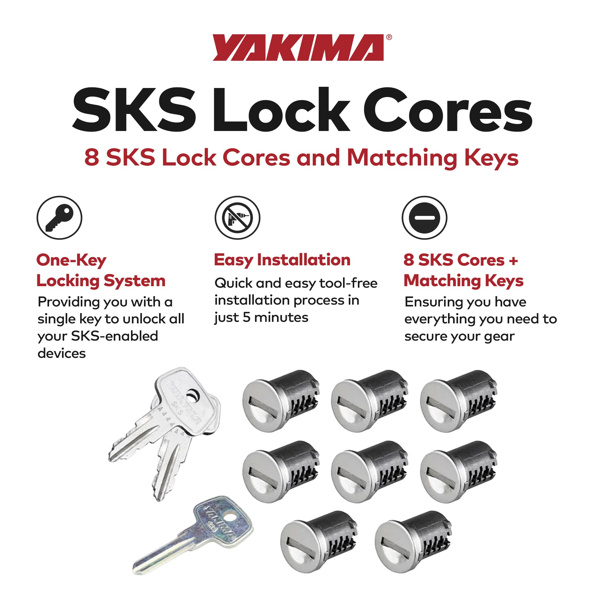 Yakima Car Rack System Component SKS Lock Cylinder Core Kit with Key (8 Pack)