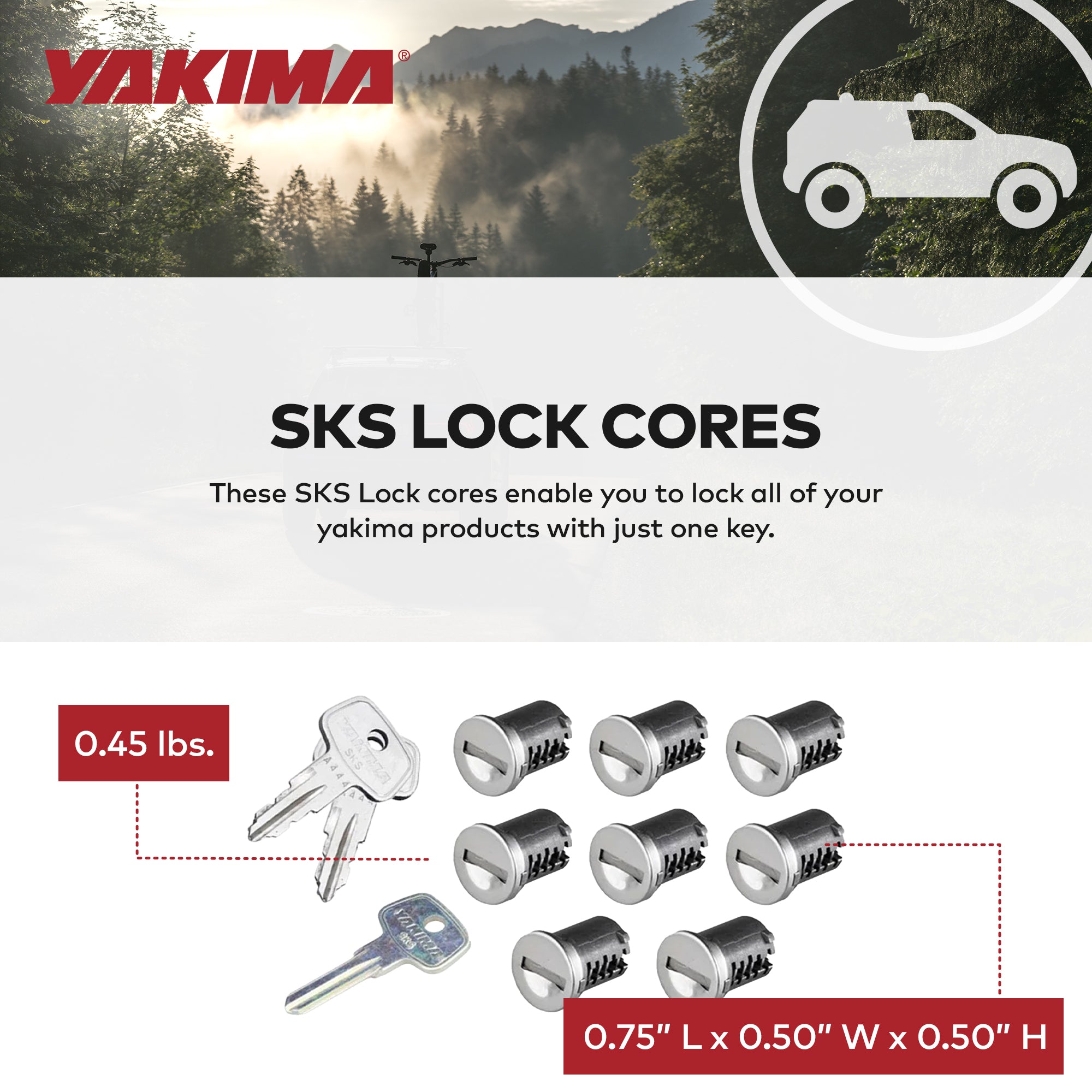 Yakima Car Rack System Component SKS Lock Cylinder Core Kit with Key (8 Pack) - VMInnovations