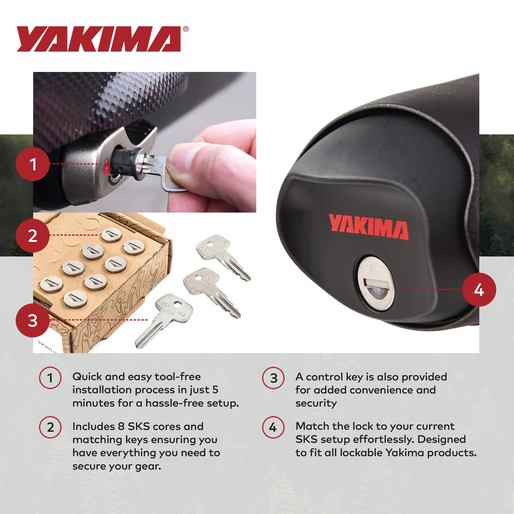 Yakima Car Rack System Component SKS Lock Cylinder Core Kit with Key (8 Pack) - VMInnovations