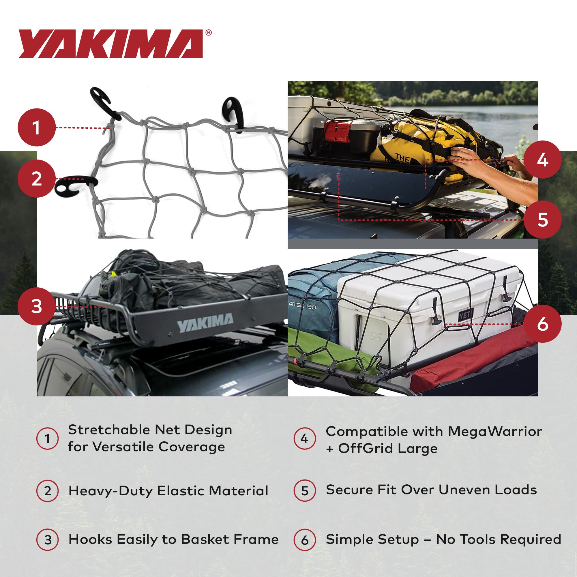 YAKIMA Cargo Roof Basket Stretch Net for MegaWarrior and OffGrid Large Baskets - VMInnovations