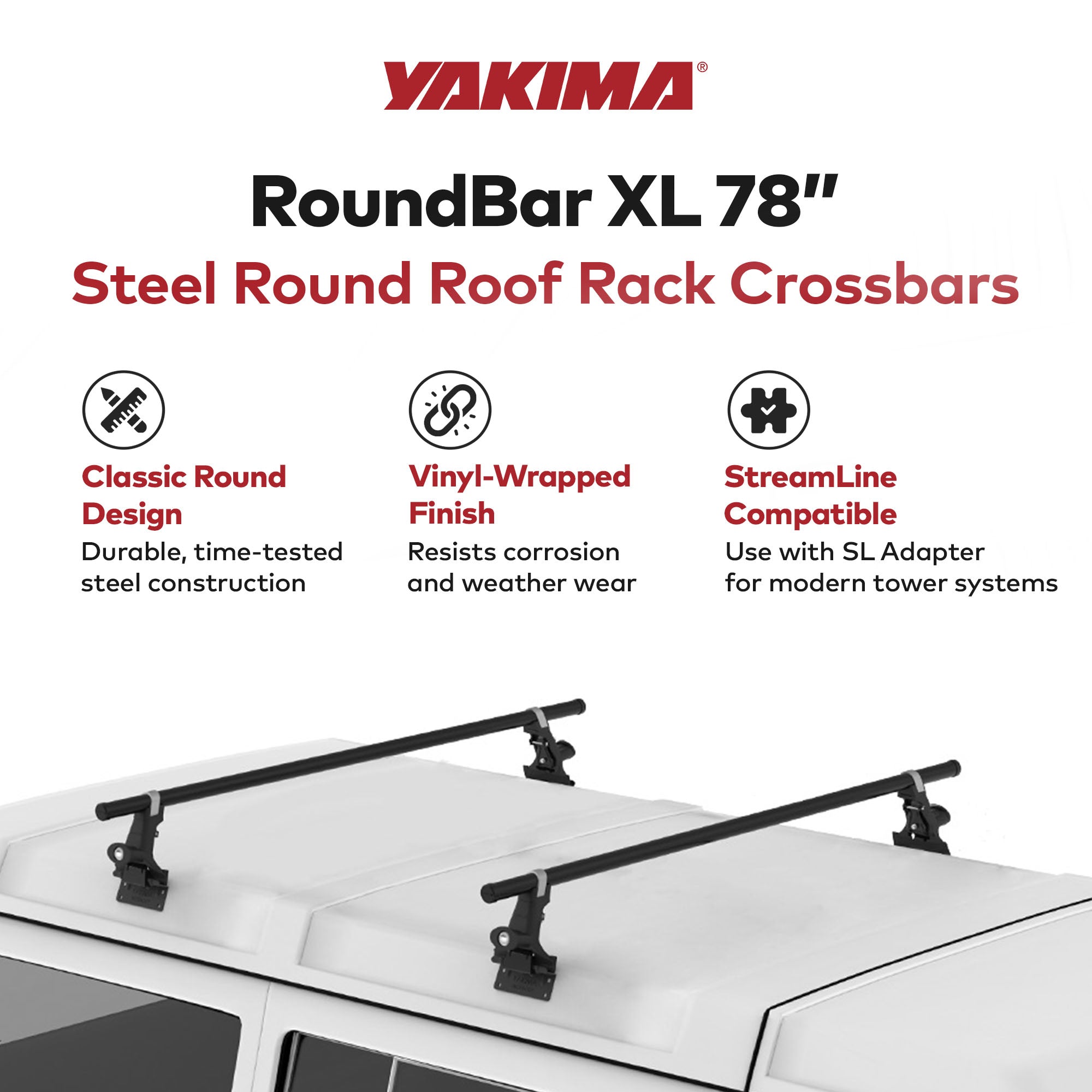 Yakima RoundBar XL 78 Inch Steel Round Roof Rack System Crossbars, 2Pc(Used)