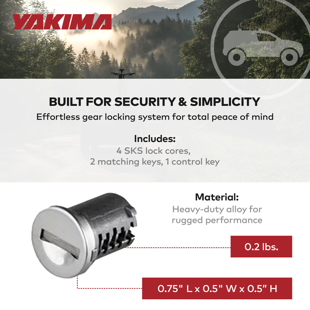 Yakima Car Rack System Component SKS Lock Cylinder Core Kit with Key (4 Pack) - VMInnovations