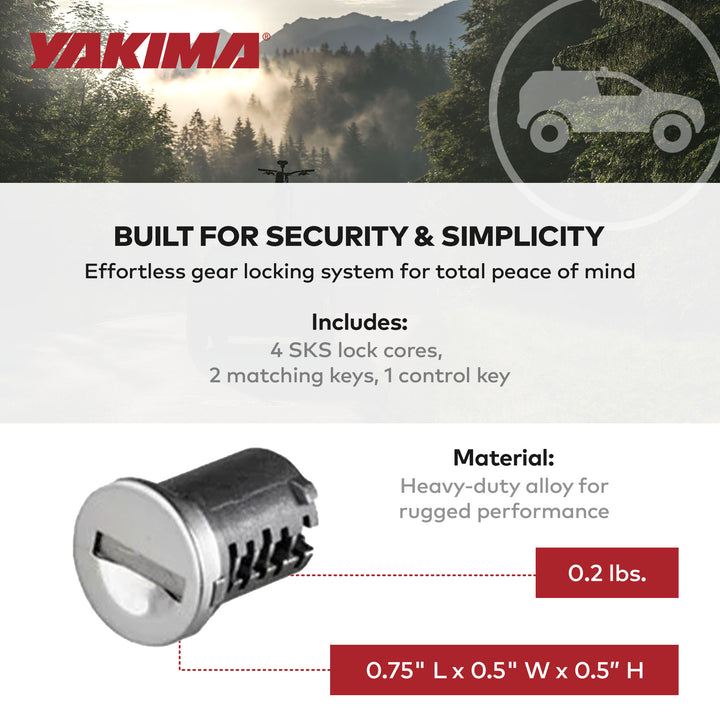 Yakima Car Rack System Component SKS Lock Cylinder Core Kit with Key (4 Pack) - VMInnovations