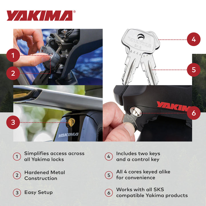 Yakima Car Rack System Component SKS Lock Cylinder Core Kit with Key (4 Pack) - VMInnovations