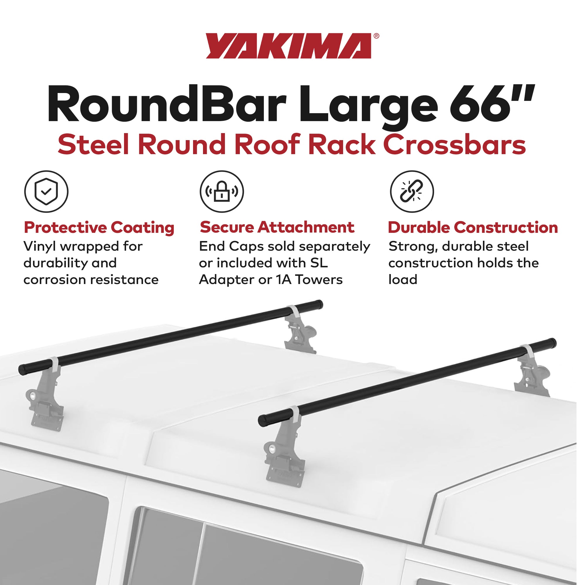 Yakima RoundBar Large 66” Steel Round Roof Rack System Crossbars,2pc(Used) - VMInnovations