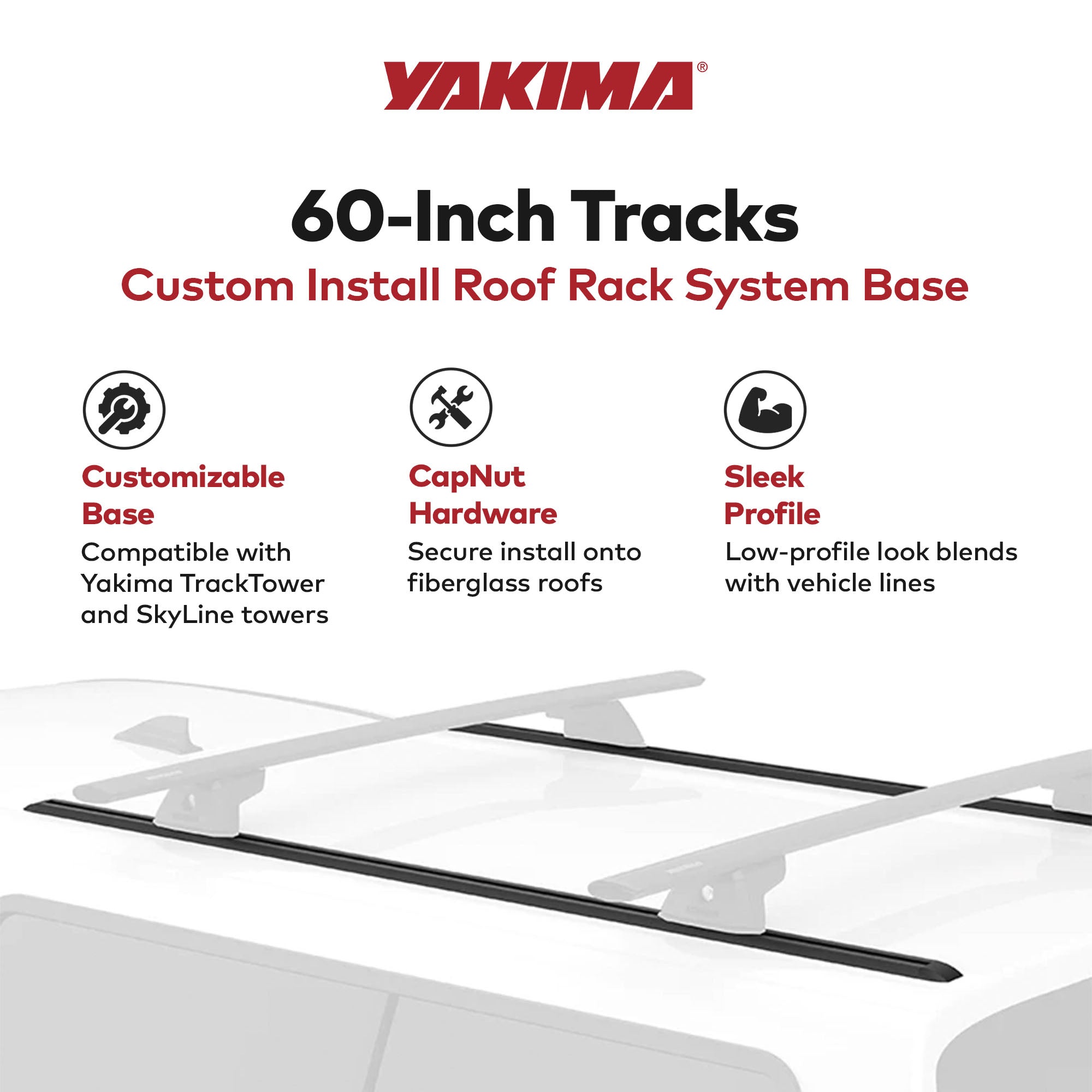 Yakima 60" Tracks w/CapNuts, Compatible w/TrackTower or SkyLine Towers(Open Box)