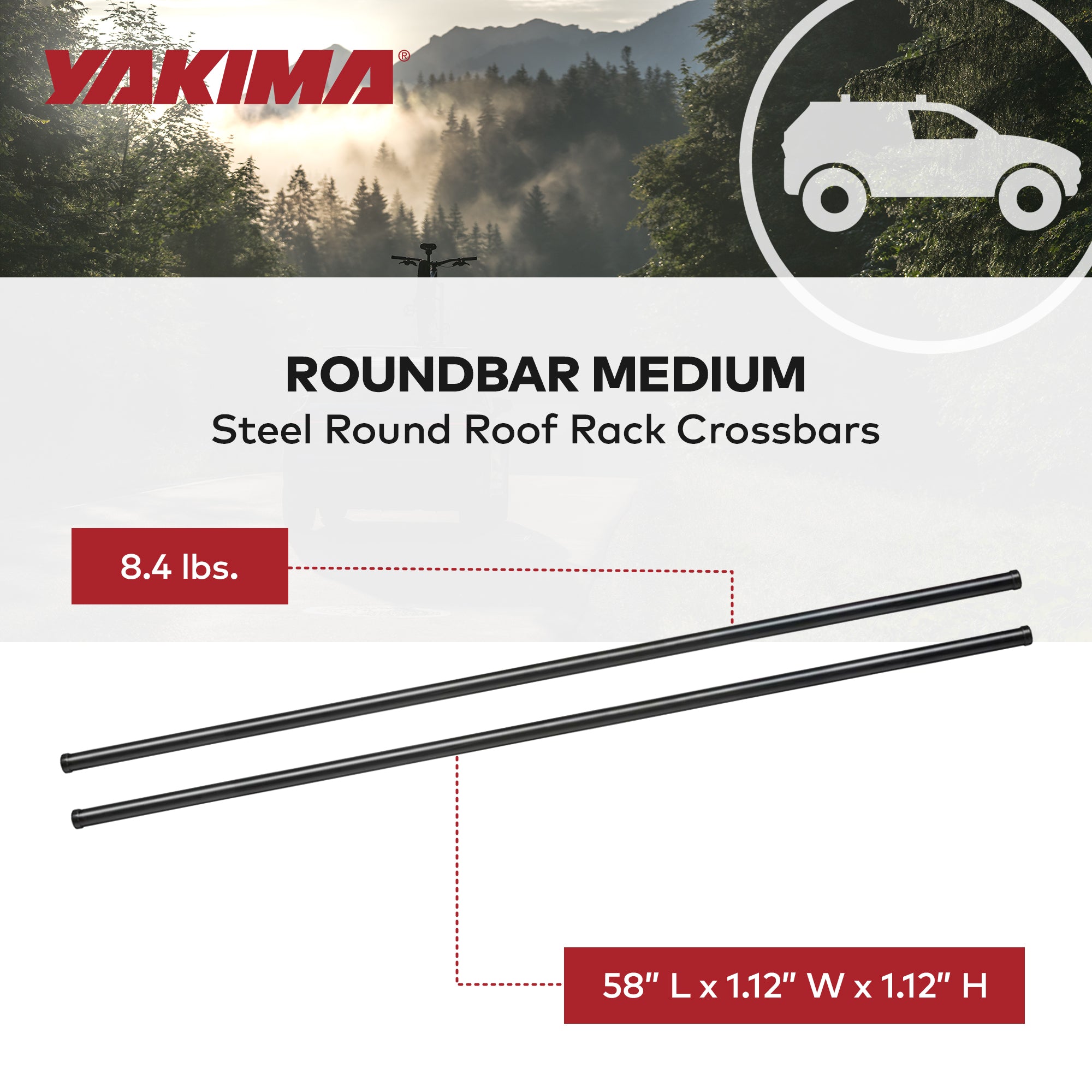 Yakima RoundBar Medium 58” Steel Roof Rack System Crossbars, Set of 2 (Open Box) - VMInnovations