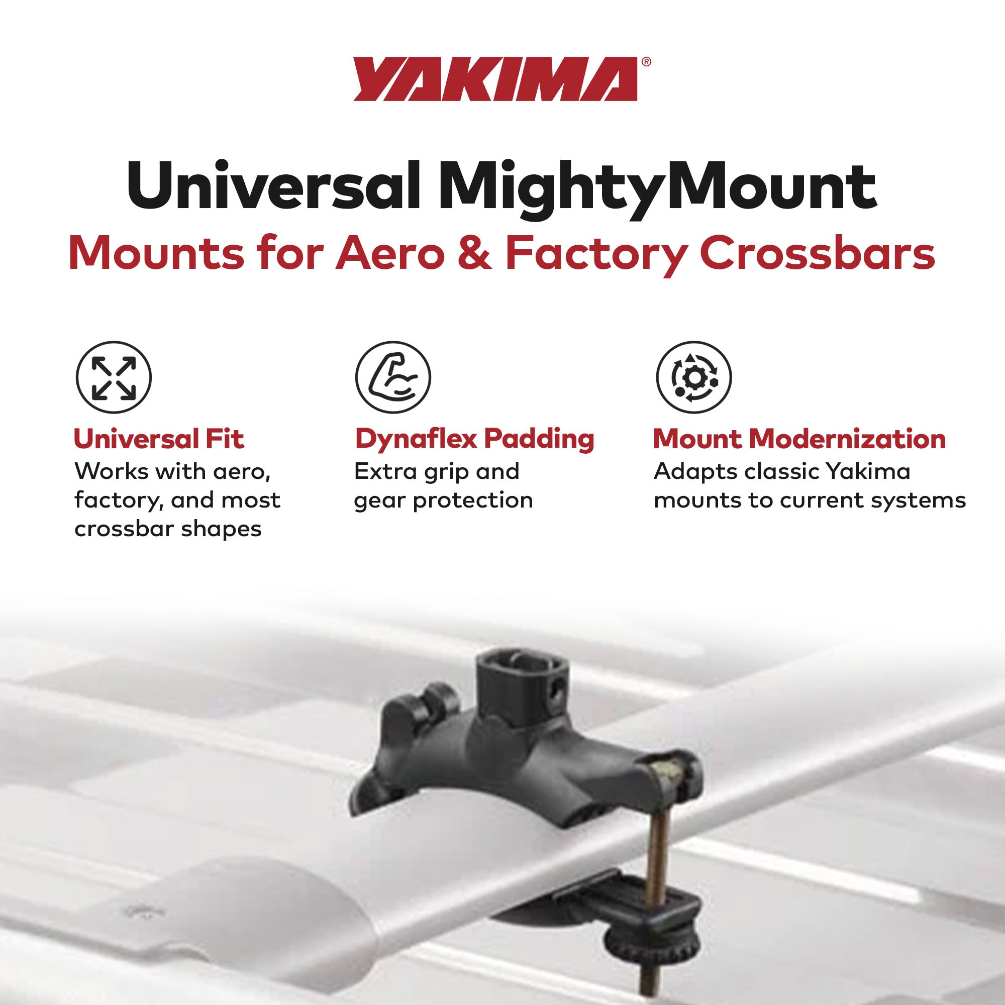 Yakima Universal MightyMount Mounts Aero or Factory Crossbars, Black, Set of 4 - VMInnovations