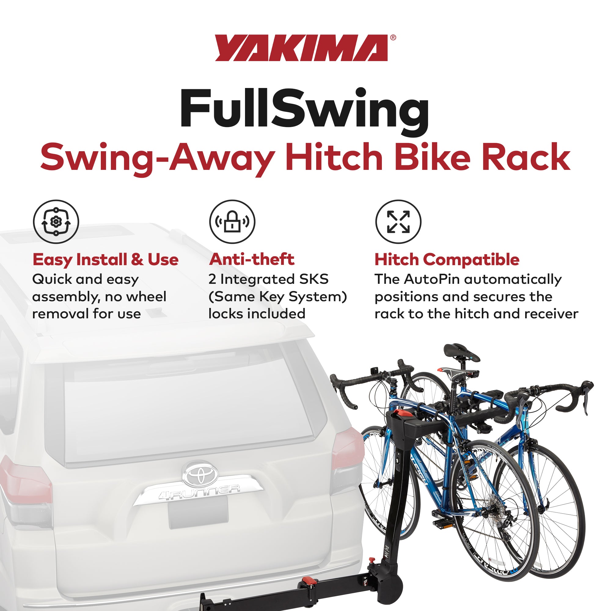 Yakima FullSwing Premium Swing-Away Bike Rack with ZipStrips, Universal Fit