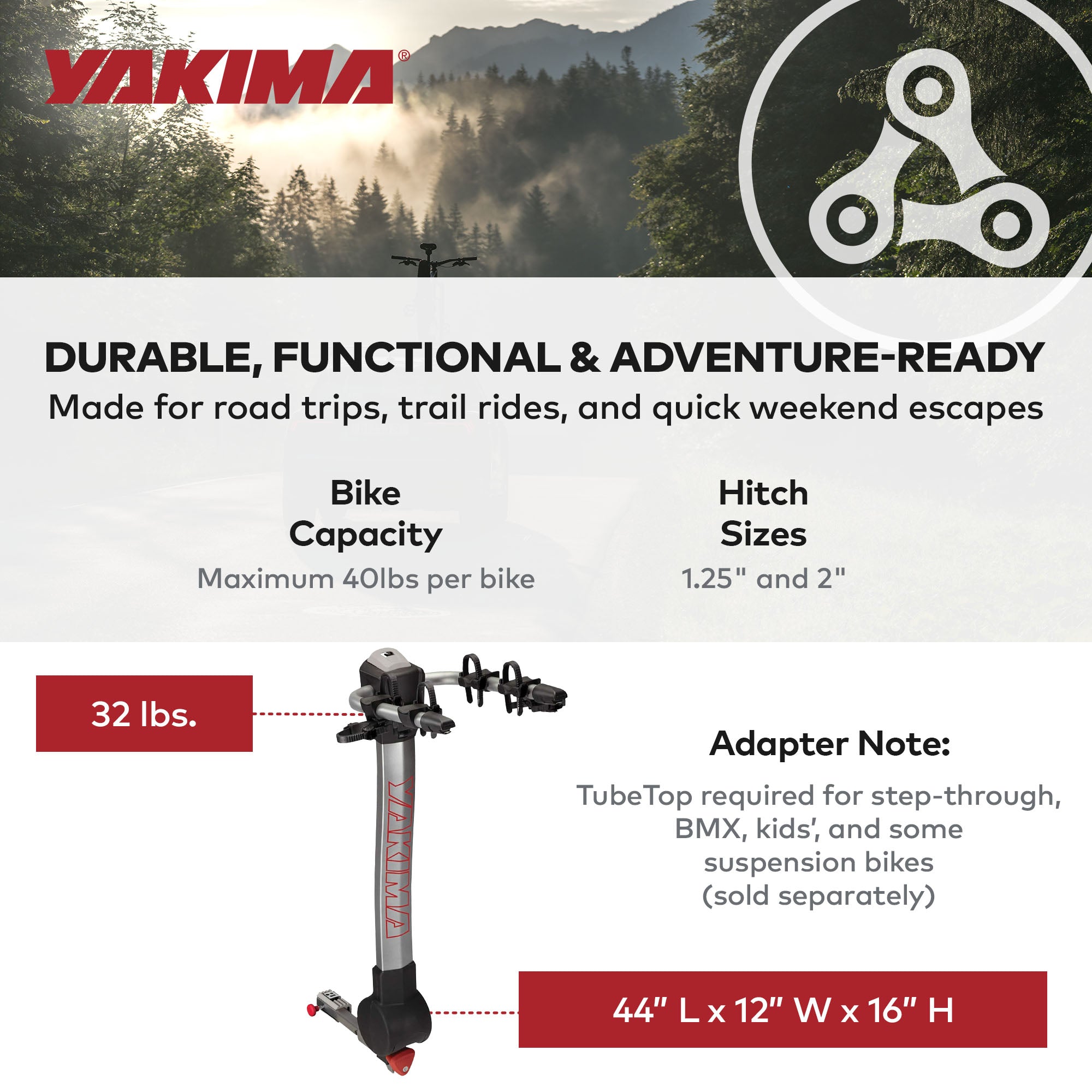 Yakima RidgeBack Tilt Away Hitch Bike Rack Holds 2 Bikes for Cars, SUVs, Trucks