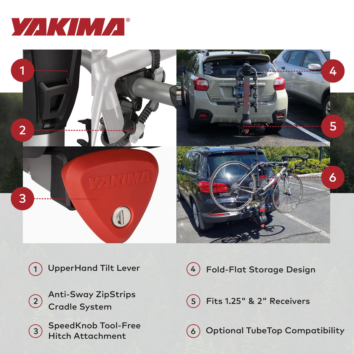 Yakima RidgeBack Tilt Away Hitch 2 Bike Rack and TubeTop Hitch Mounted Adapter