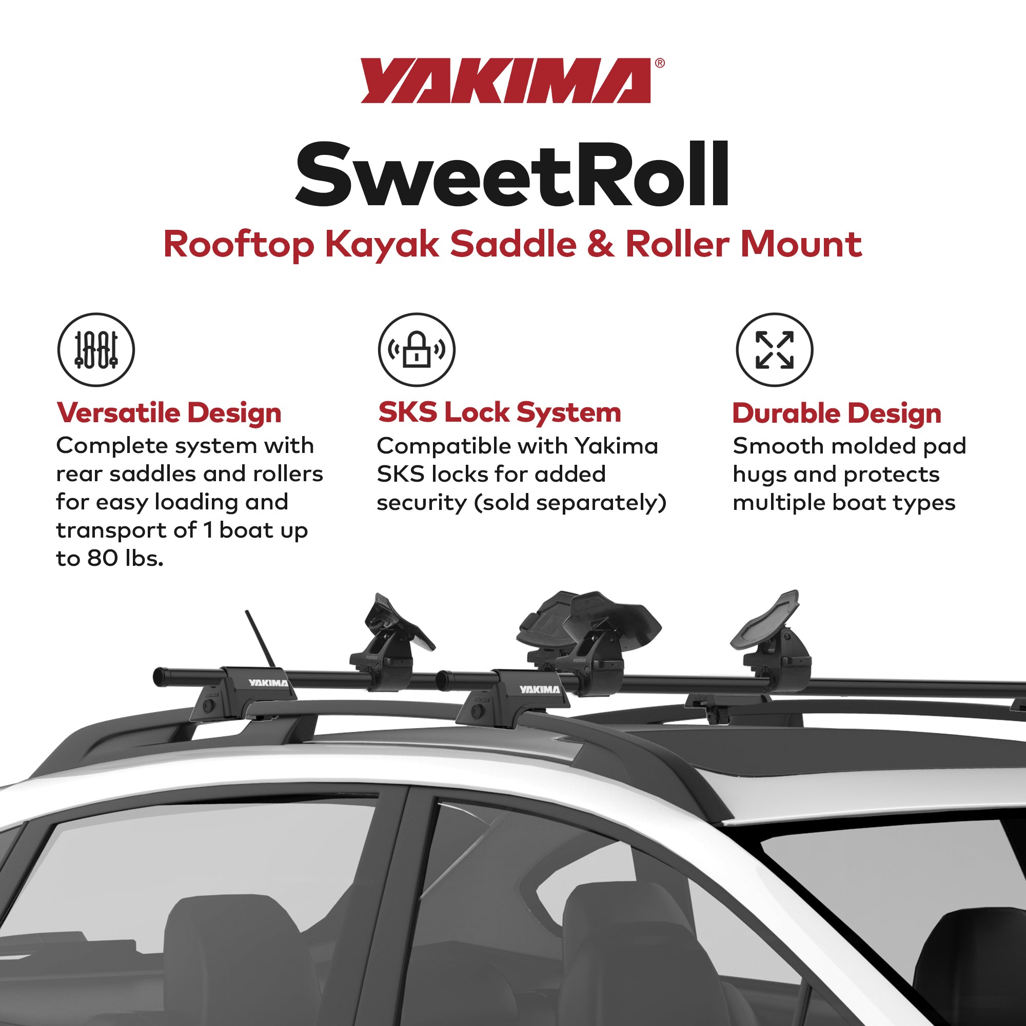 Yakima SweetRoll Rooftop Boat Loader w/Heavy Duty Straps & Bow & Stern Tie Downs