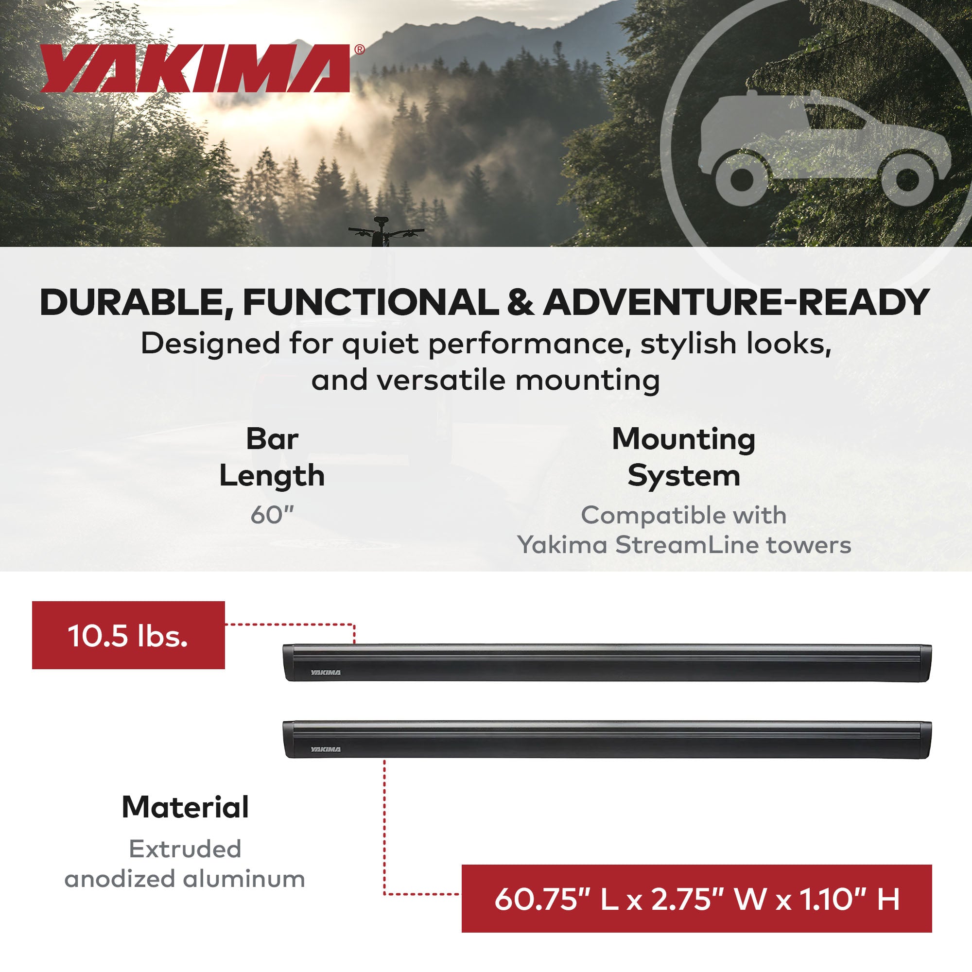 Yakima 60" JetStreamRoof Rack Crossbars, Compatible w/StreamLine Towers (Used) - VMInnovations