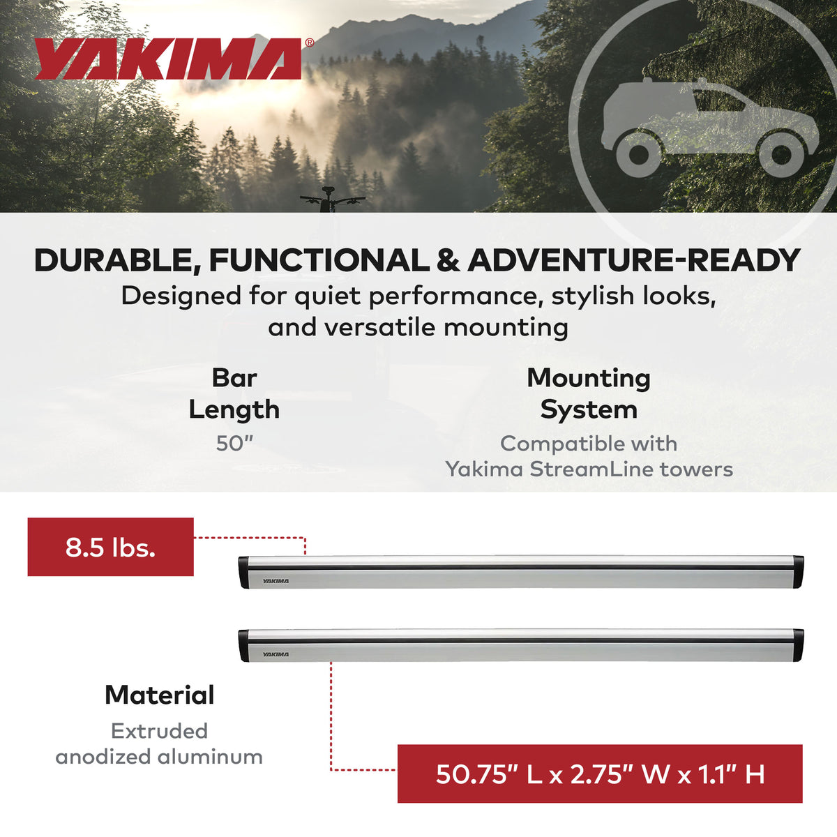 50" Pair JetStreamRoof Rack Crossbars, Compatible w/StreamLine Towers (Open Box)