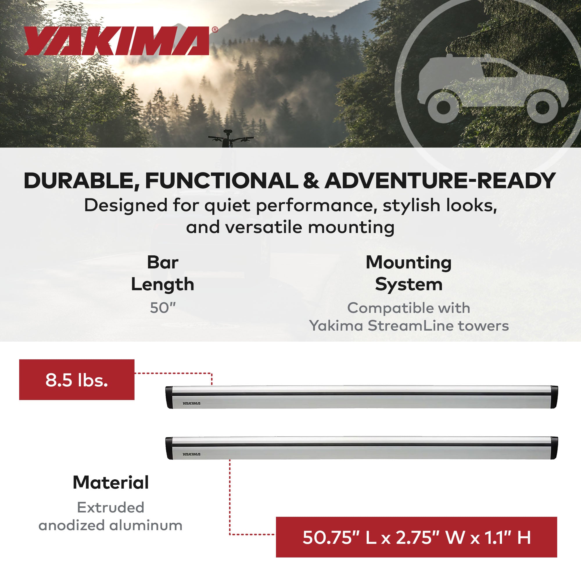 Yakima 50' JetStreamRoof Rack Crossbars, Compatible w/StreamLine Towers (Used) - VMInnovations