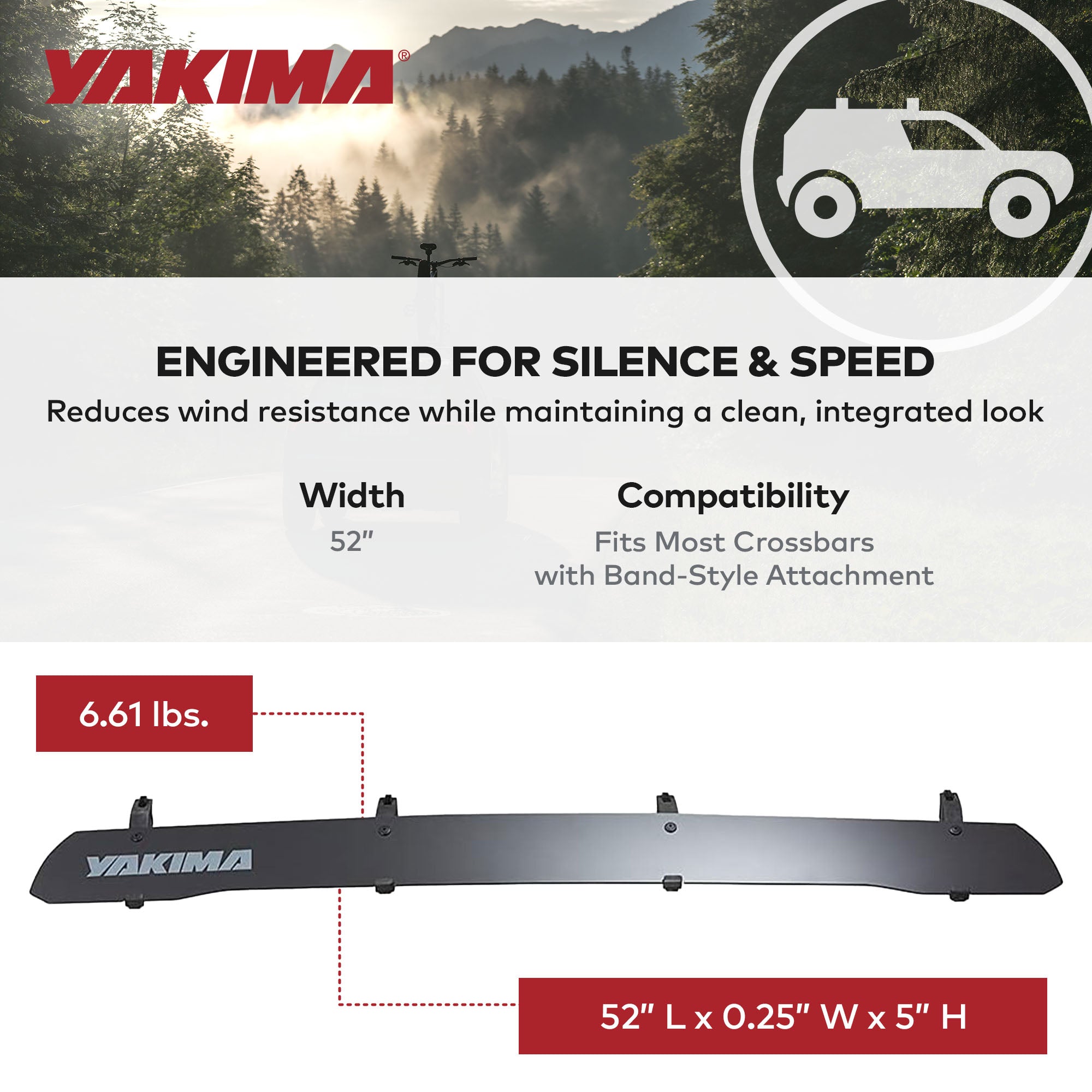 Yakima WindShield 52 Inch Roof Rack Wind Fairing, Compatible w/StreamLine Towers - VMInnovations