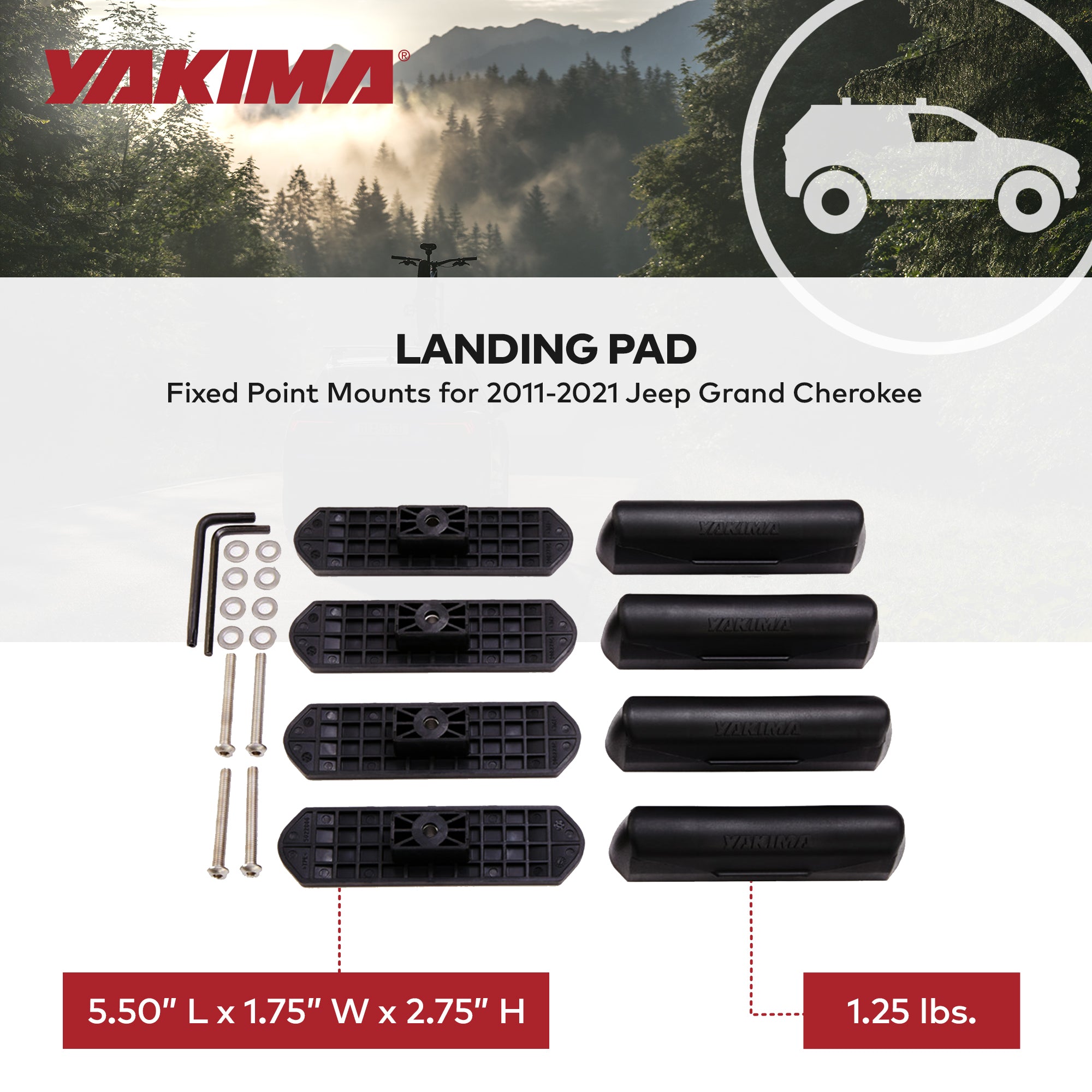 YAKIMA Landing Pad 18, Fixed Point Mounts for 2011-2021 Jeep Grand Cherokee - VMInnovations