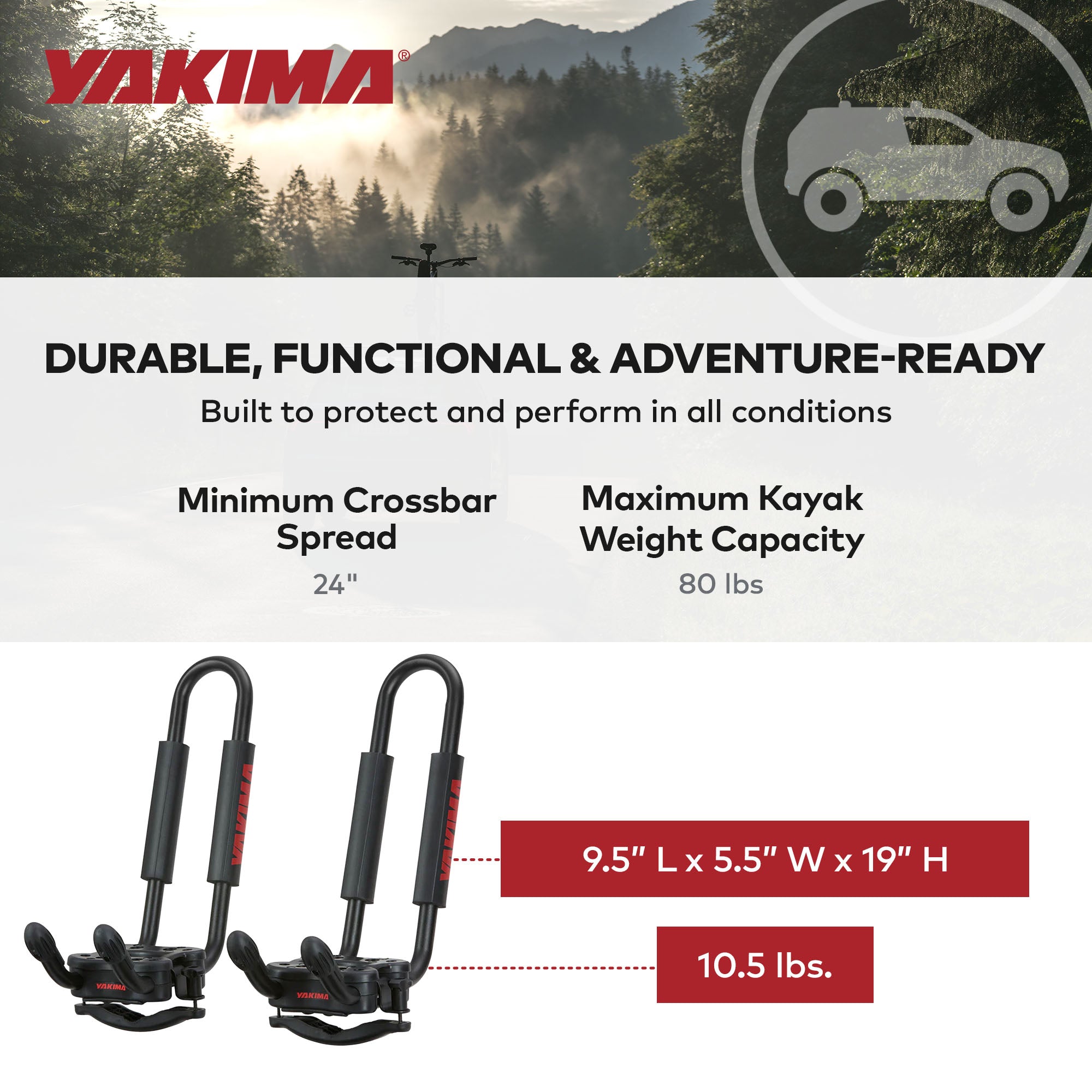 JayHook J-Cradle Rooftop Kayak Mount, Roof Rack w/Padding & Tie Downs (Open Box) - VMInnovations