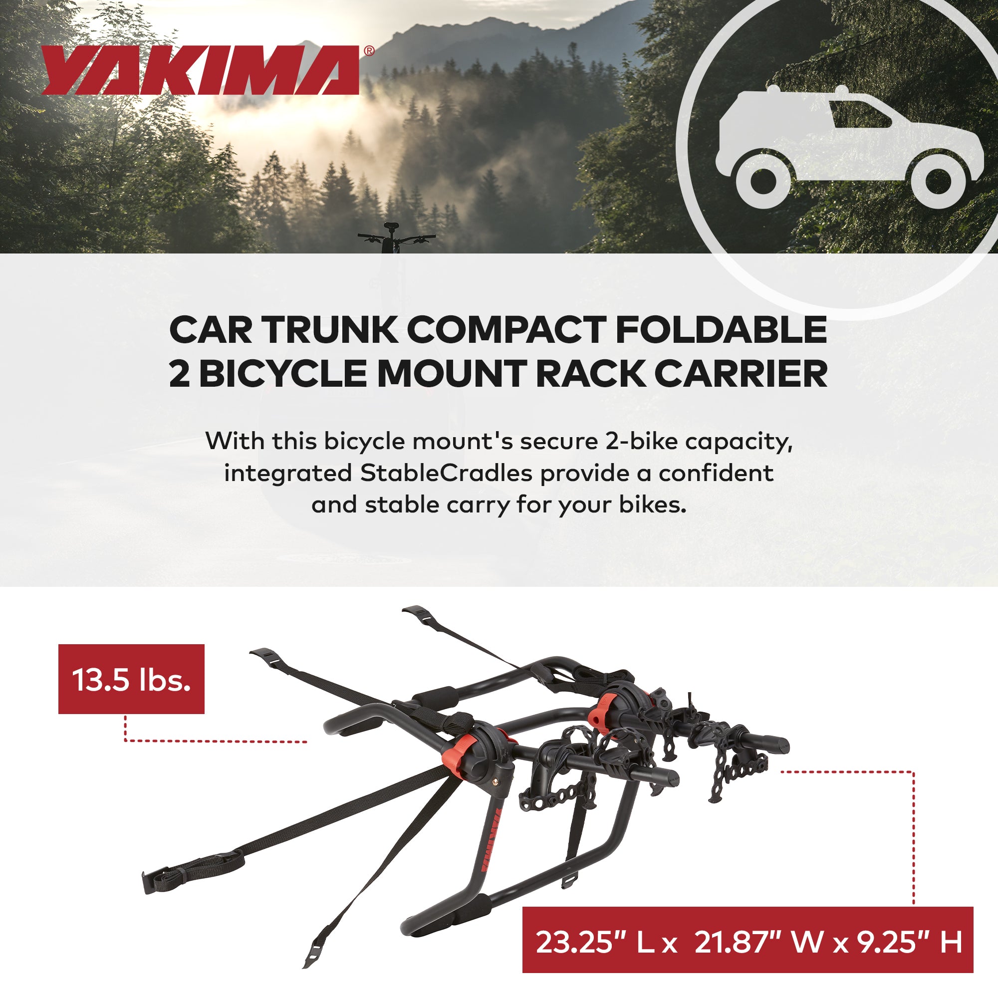 Yakima Car Trunk Compact Foldable 2 Bicycle Mount Rack Carrier, Black (Open Box) - VMInnovations