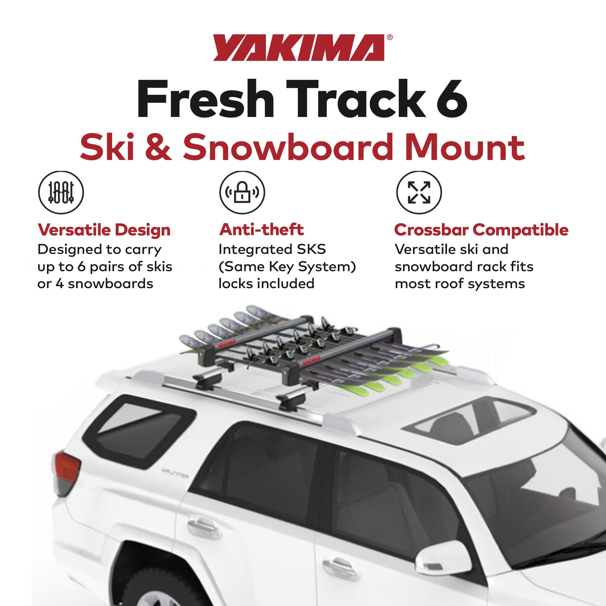 Yakima FreshTrack 6 Universal Car Roof Ski and Snowboard Rack, Black (Open Box)