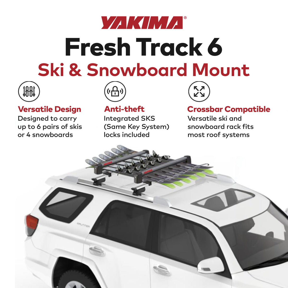 Yakima FreshTrack 6 Universal Car Roof Ski and Snowboard Rack, Black (Open Box)