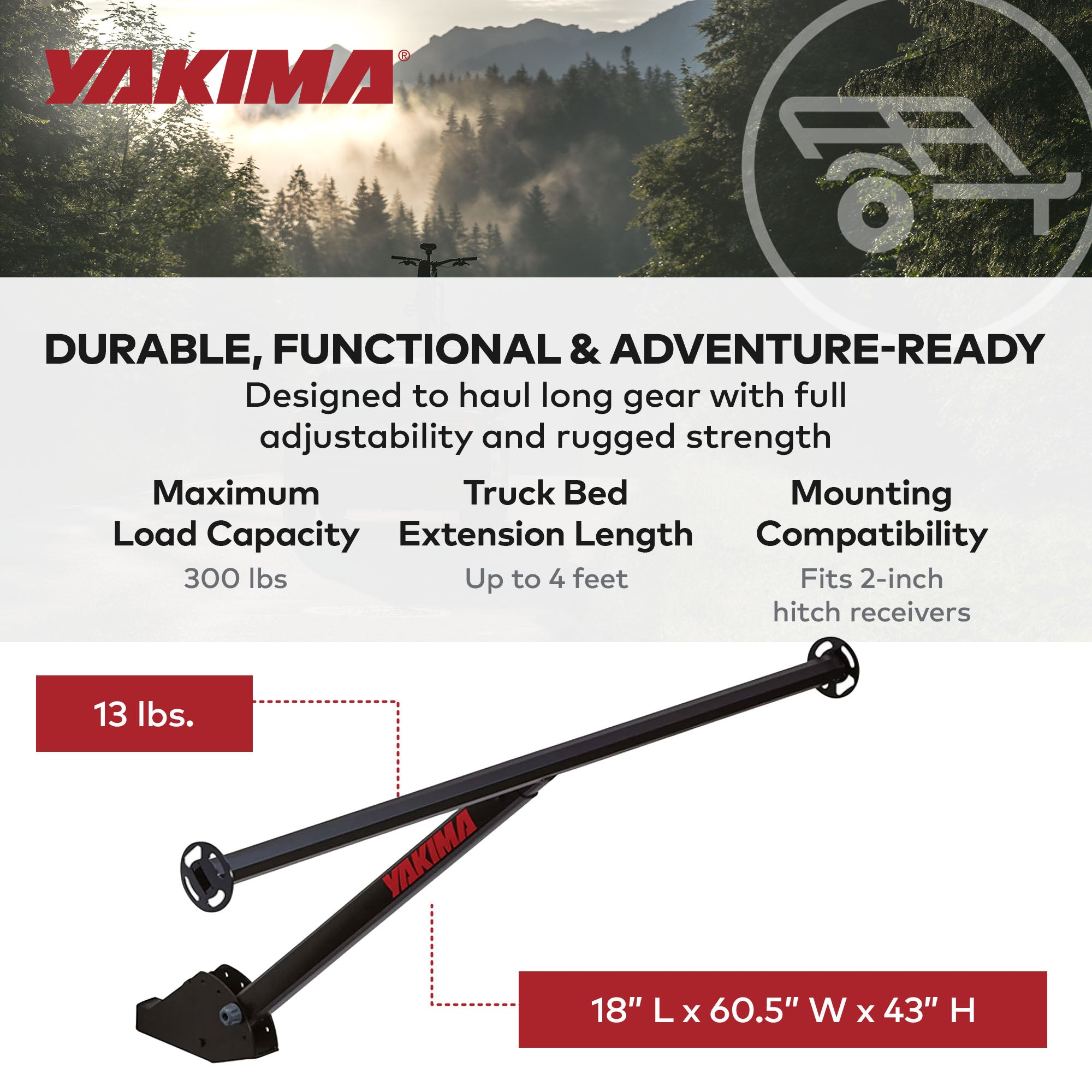 Yakima Aluminum Hitch Mounted Adjustable Truck Bed Extender Rack, Black (Used)