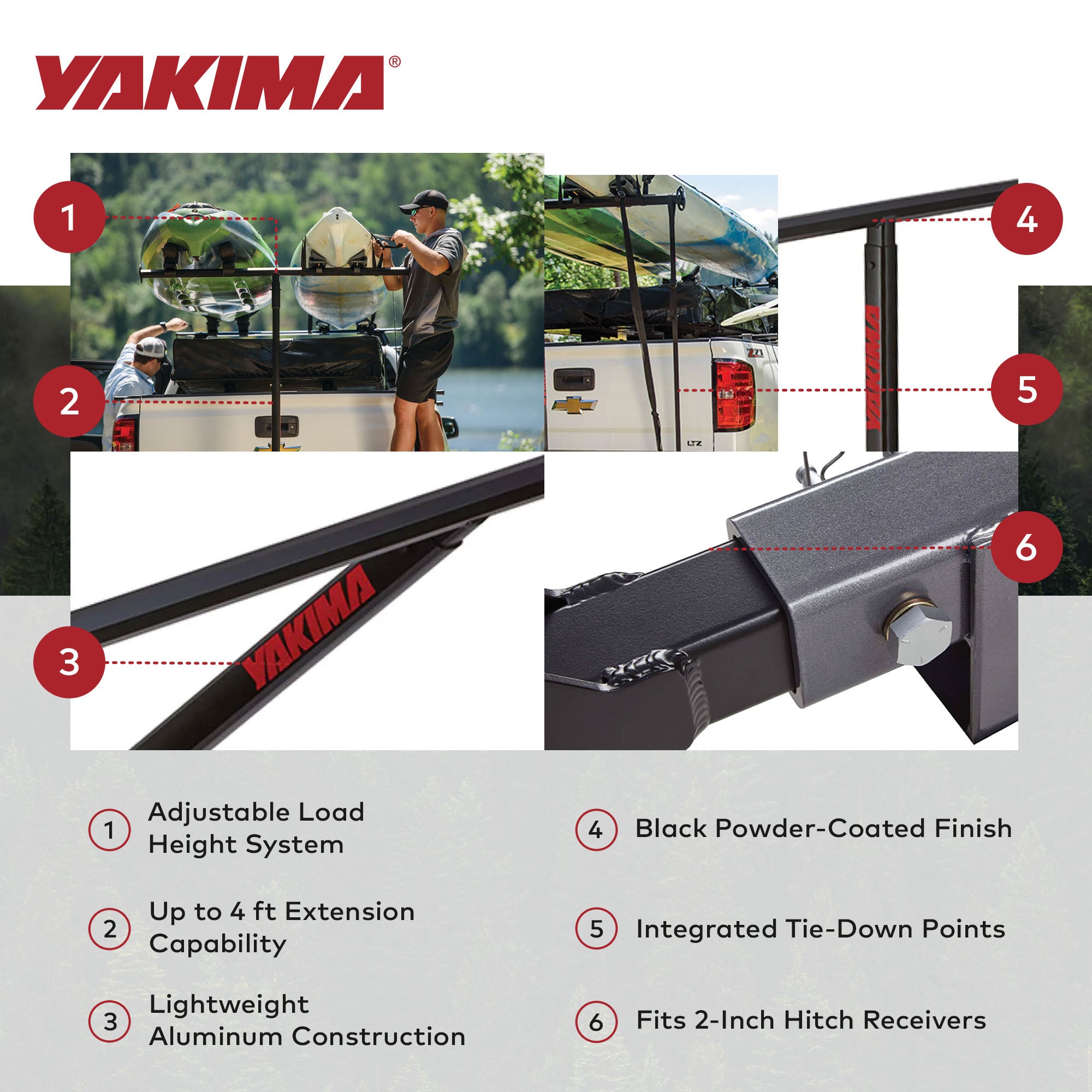 Yakima LongArm Aluminum Hitch Mounted Adjustable Truck Bed Extender Rack, Black - VMInnovations