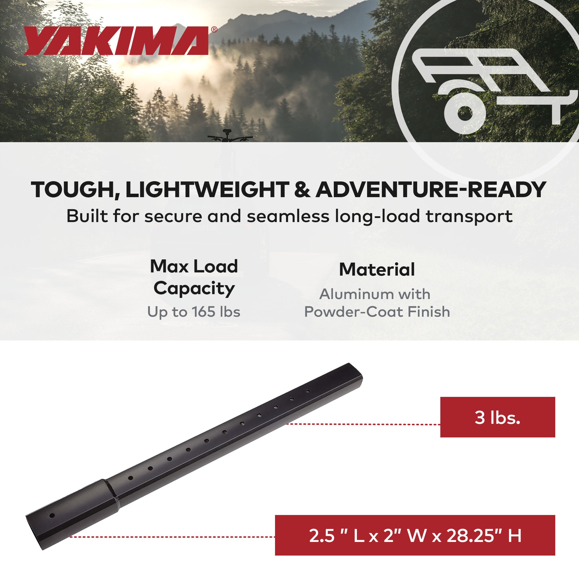 Yakima 3lb Aluminum Height Extension for LongArm Bed Extender, Black (Open Box) - VMInnovations