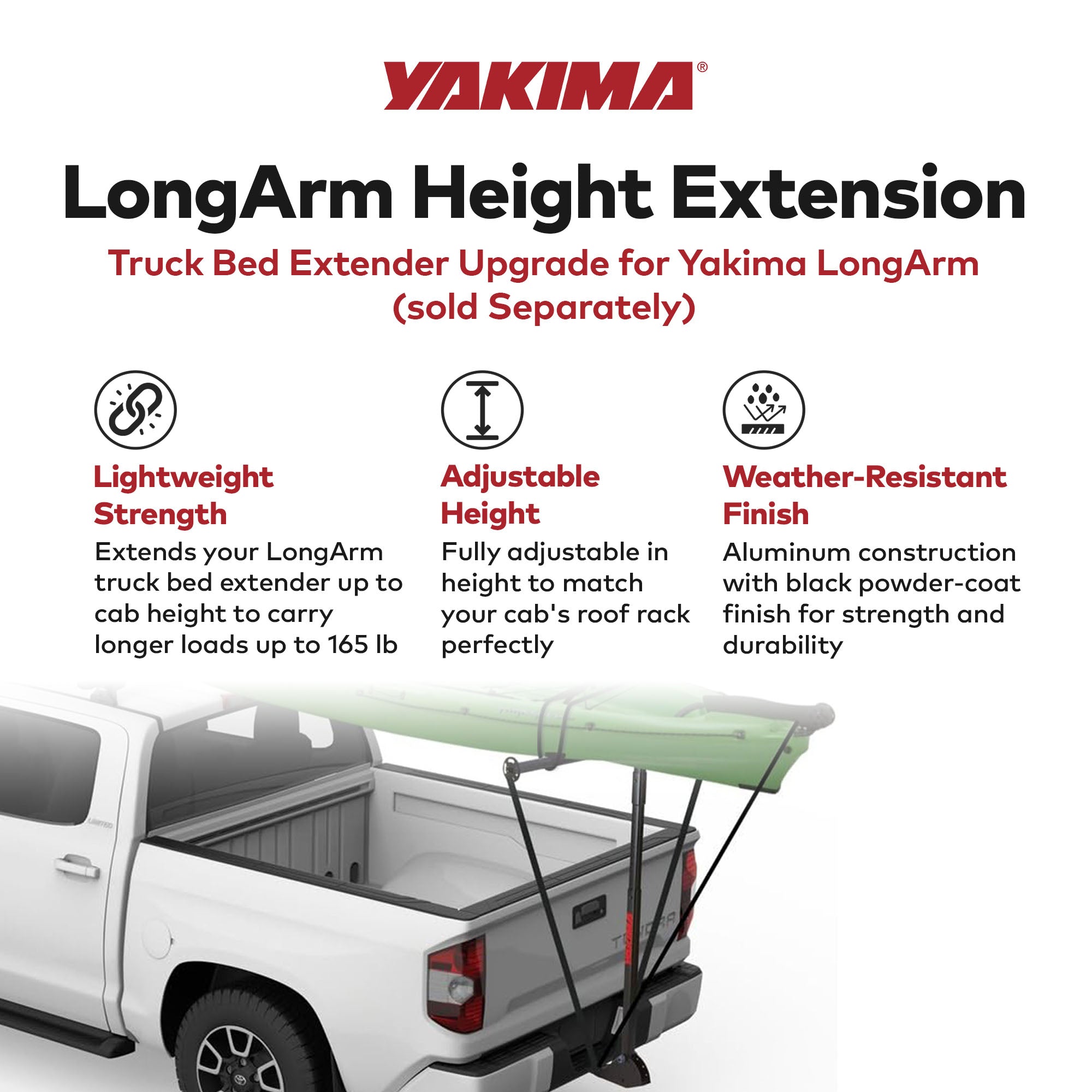Yakima 3 Pound Aluminum LongArm Height Extension for LongArm Bed Extender, Black - VMInnovations