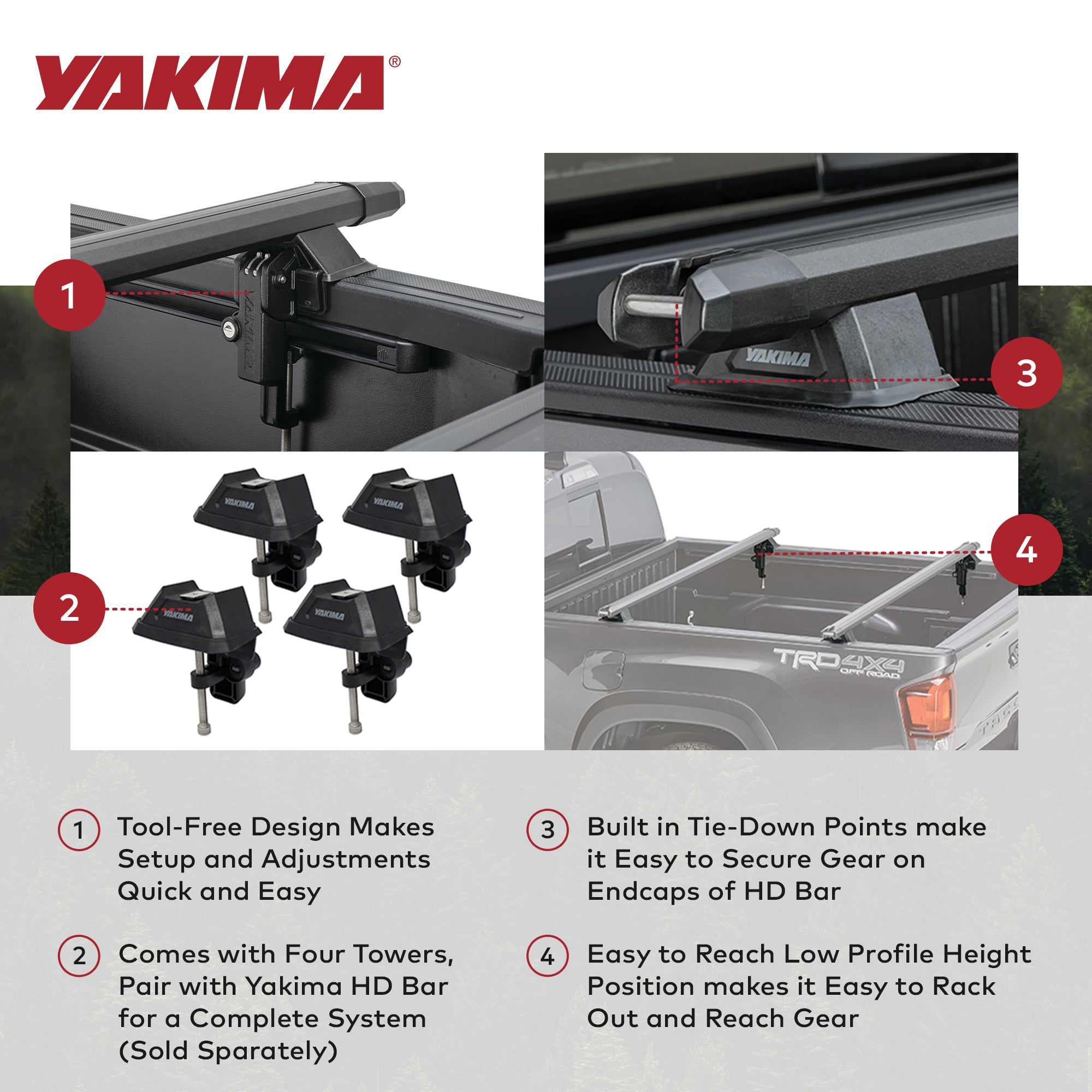 YAKIMA HD Low Profile Truck Bed Rack Towers for HD Bar Crossbar, Black (Used) - VMInnovations