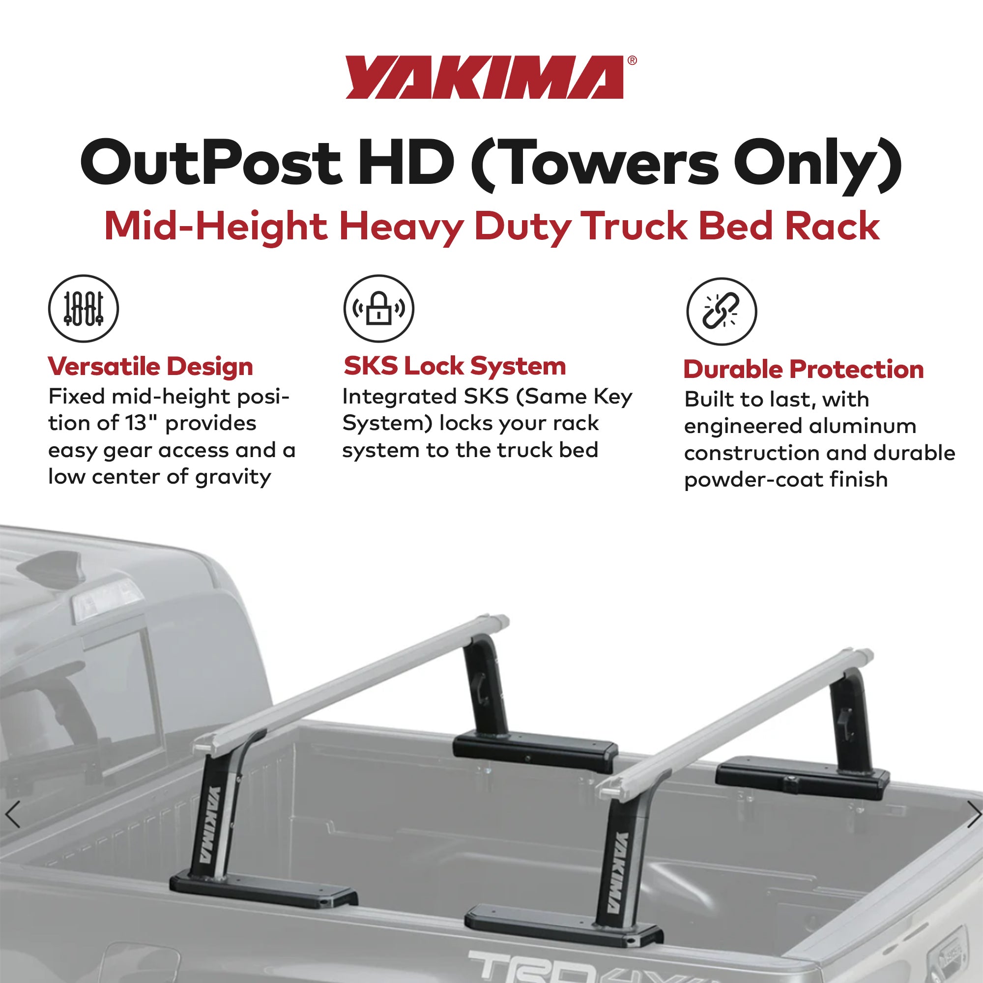 Yakima OutPost HD (Towers Only) Mid Height Heavy Duty Truck Bed Rack, Black - VMInnovations