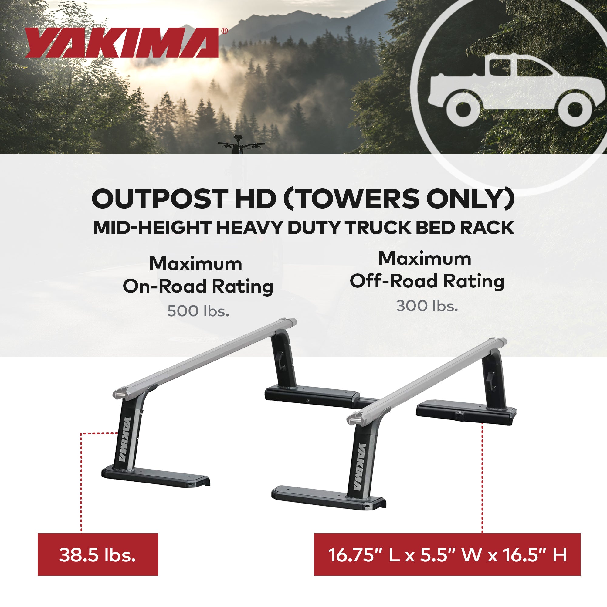 Yakima OutPost HD (Towers Only) Mid Height Heavy Duty Truck Bed Rack, Black - VMInnovations