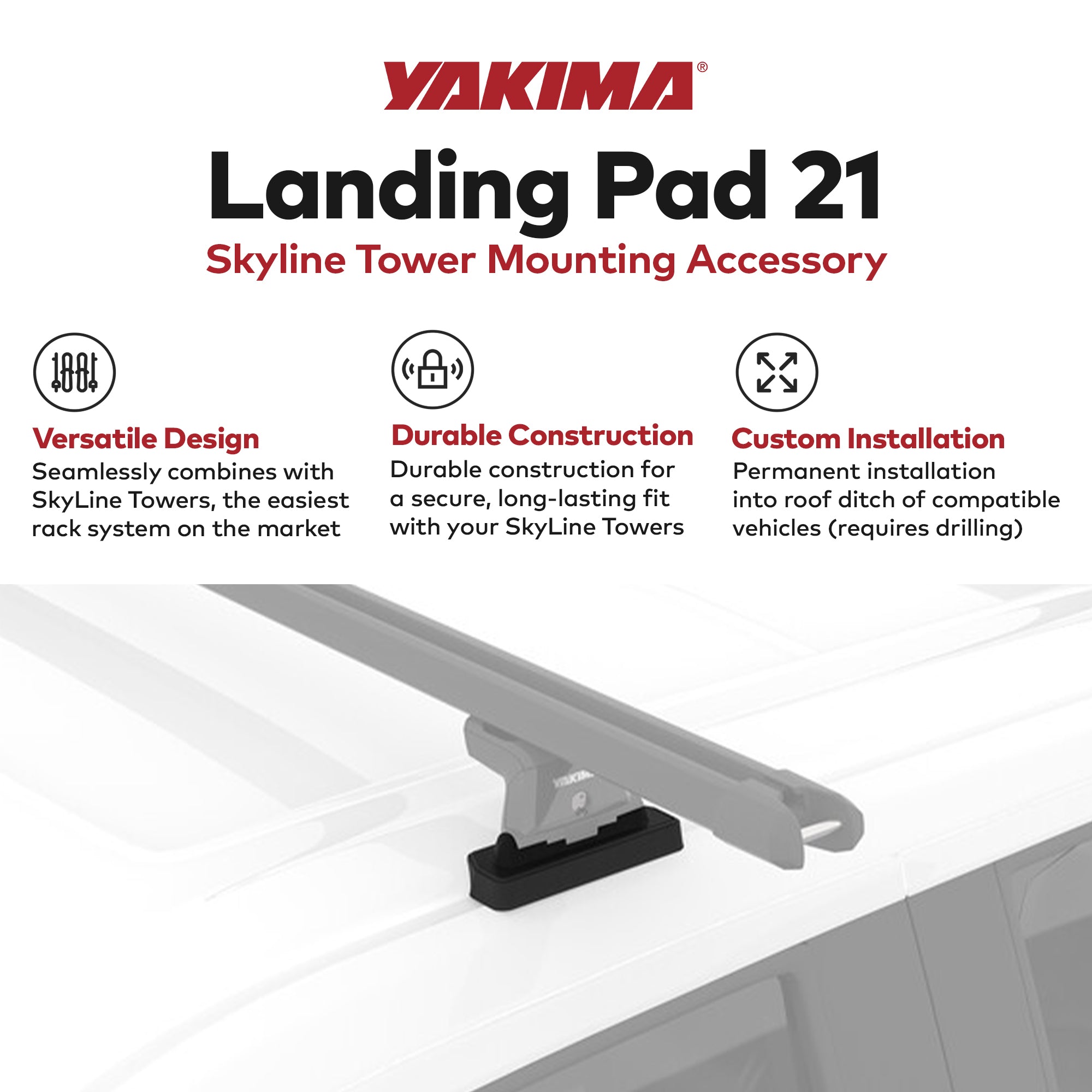 YAKIMA Landing Pad 21 Fixed Point Gear Mount Base Kit for Vehicle Roof Ditch - VMInnovations