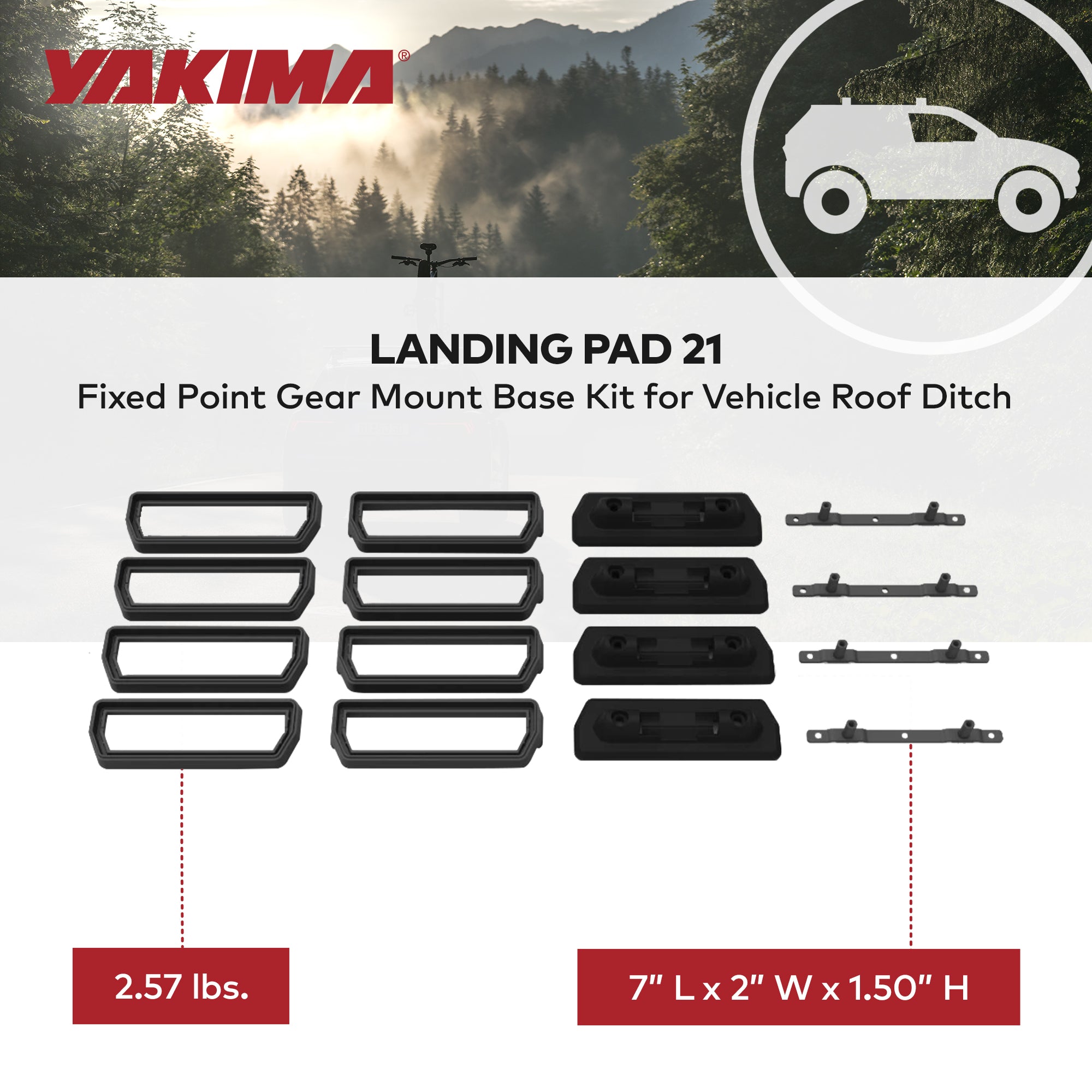 YAKIMA Landing Pad 21 Fixed Point Gear Mount Base Kit for Vehicle Roof Ditch - VMInnovations