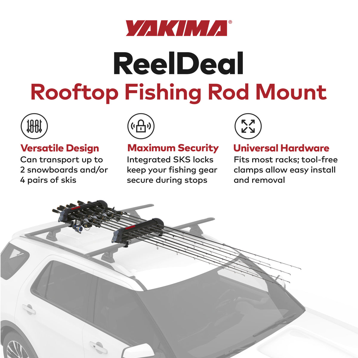 YAKIMA ReelDeal Roof Rack Fishing Rod, Ski, and Snowboard Mount, Black(Open Box)