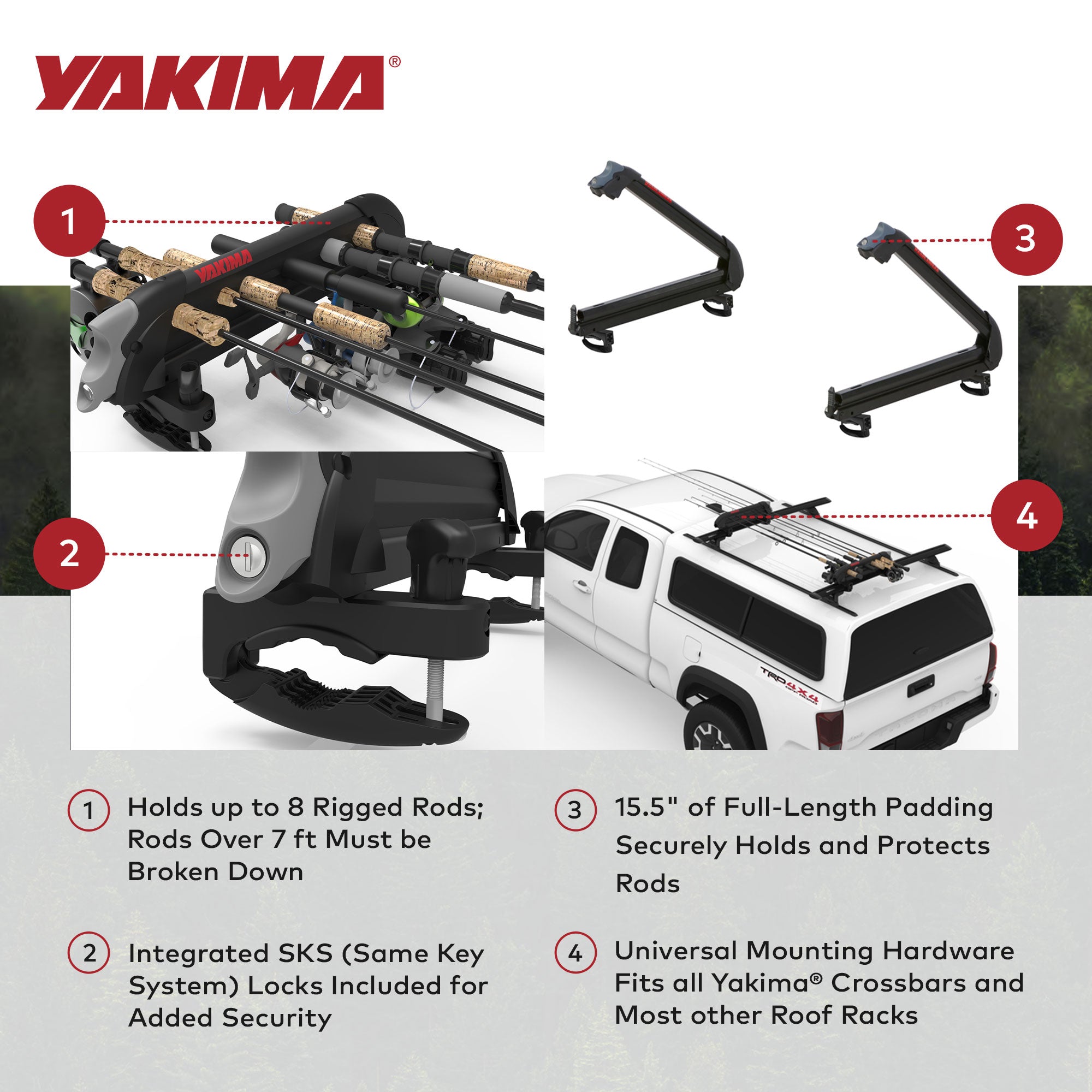 YAKIMA Padded Rooftop Rack Fishing Rod, Ski, & Snowboard Mount, Black (Used)