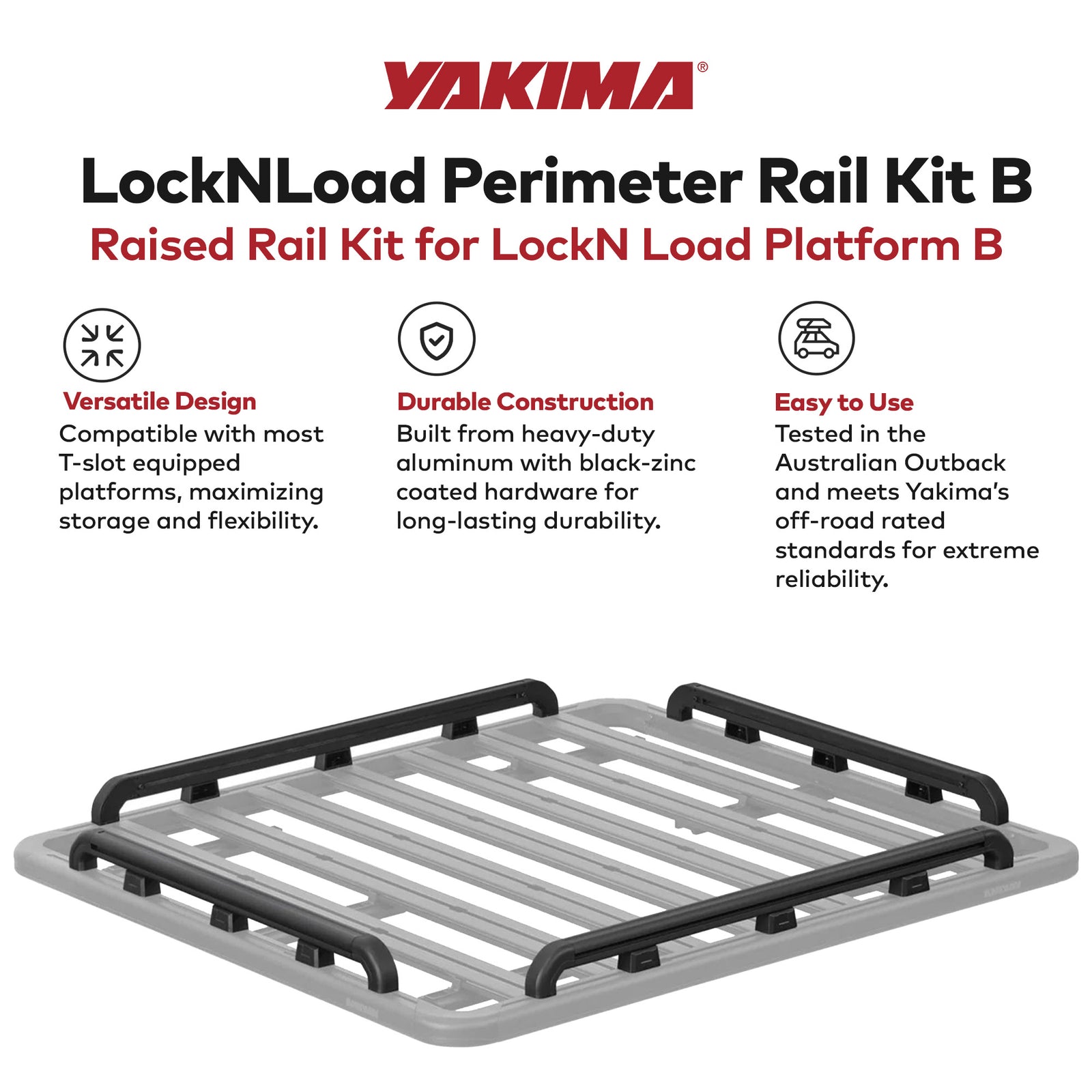 YAKIMA 60 by 54 Inch LockNLoad Perimeter Raised Rail Kit for Roof Rack, 4 Rails - VMInnovations