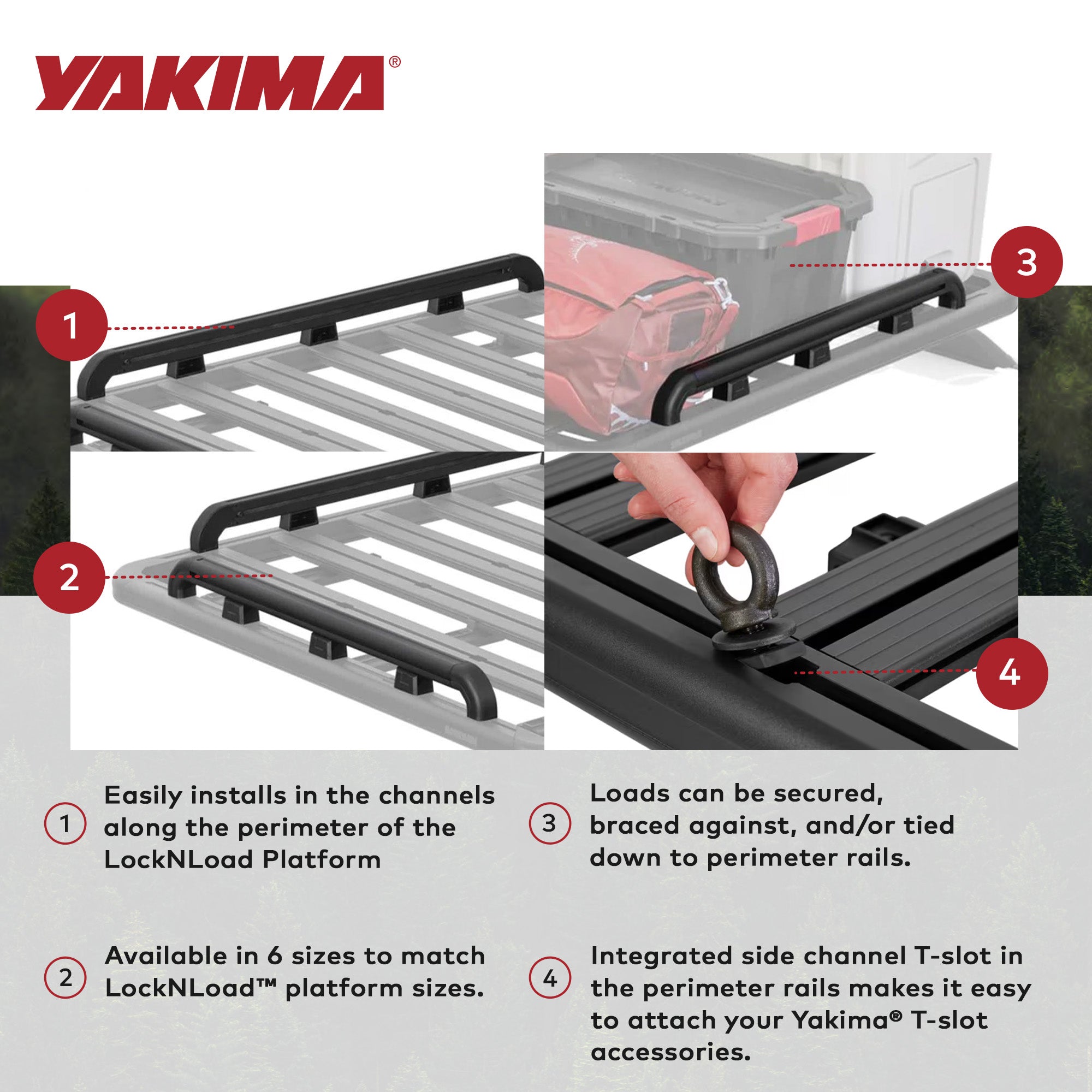 YAKIMA 60 by 54 Inch LockNLoad Perimeter Raised Rail Kit for Roof Rack, 4 Rails - VMInnovations