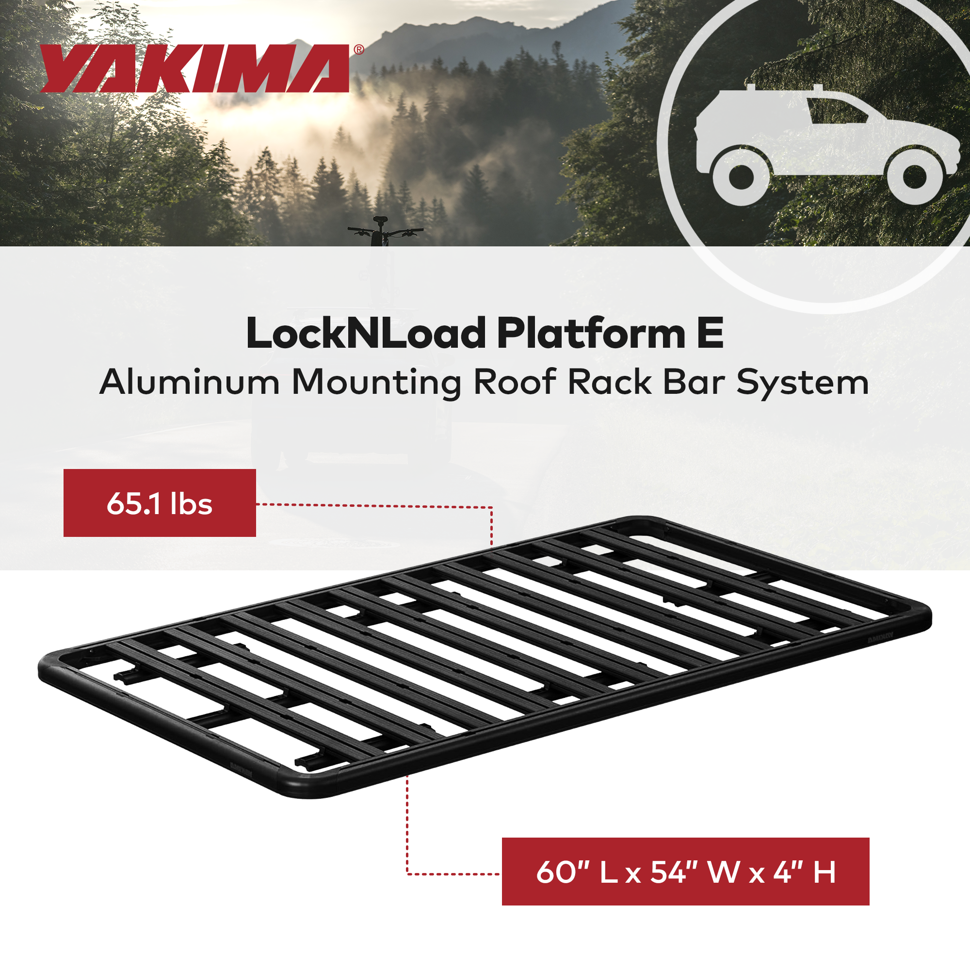 YAKIMA 84 by 49 Inch LockNLoad 3 Bar System Heavy Duty Roof Rack Platform, Black